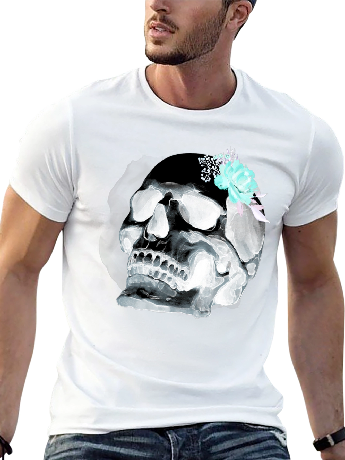 Skull & Flowers Graphic Tee - Mens Black T-Shirt