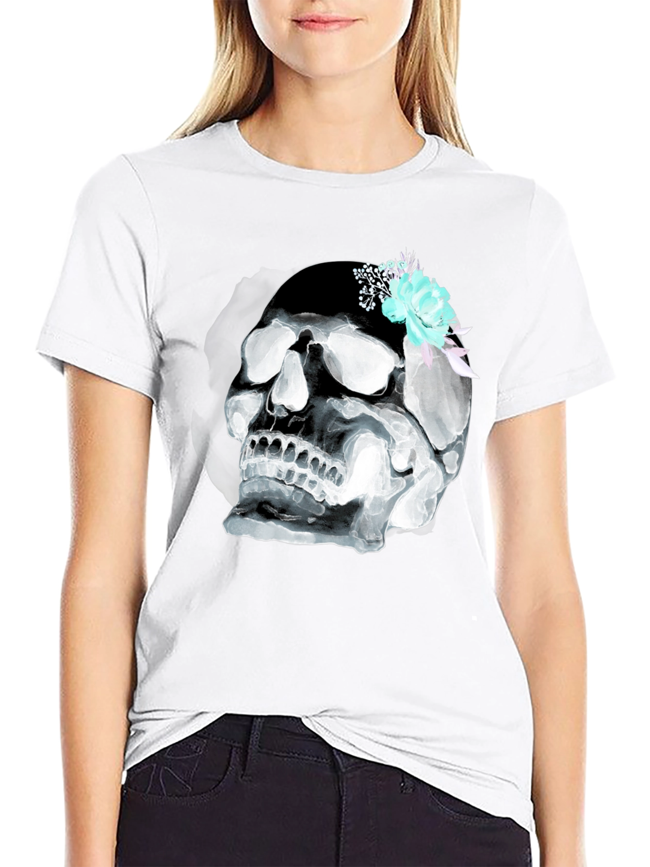 Skull & Flowers Graphic Tee - Mens Black T-Shirt