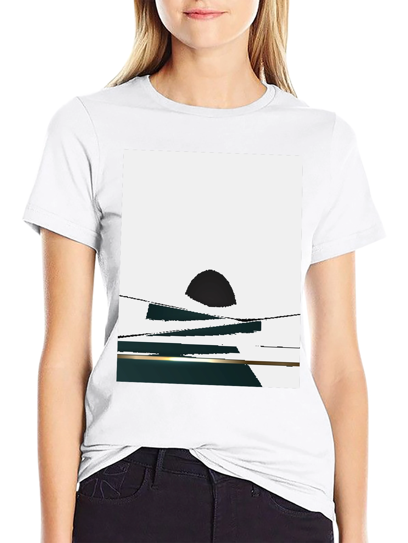Abstract Sunset Graphic Tee - Black Casual T-Shirt