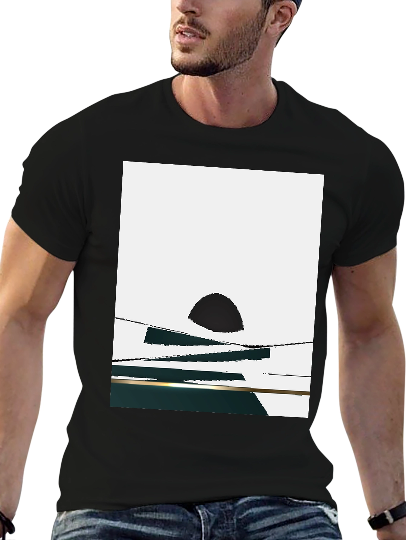 Abstract Sunset Graphic Tee - Black Casual T-Shirt