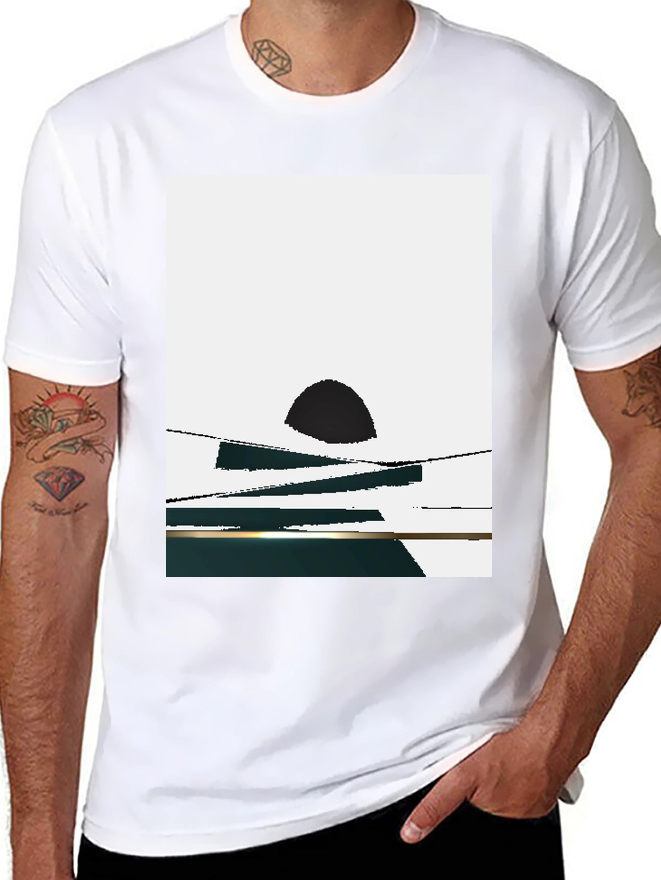 Abstract Sunset Graphic Tee - Black Casual T-Shirt