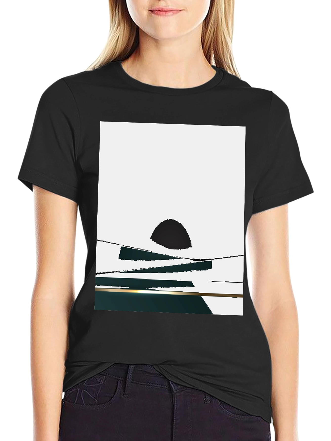 Abstract Sunset Graphic Tee - Black Casual T-Shirt