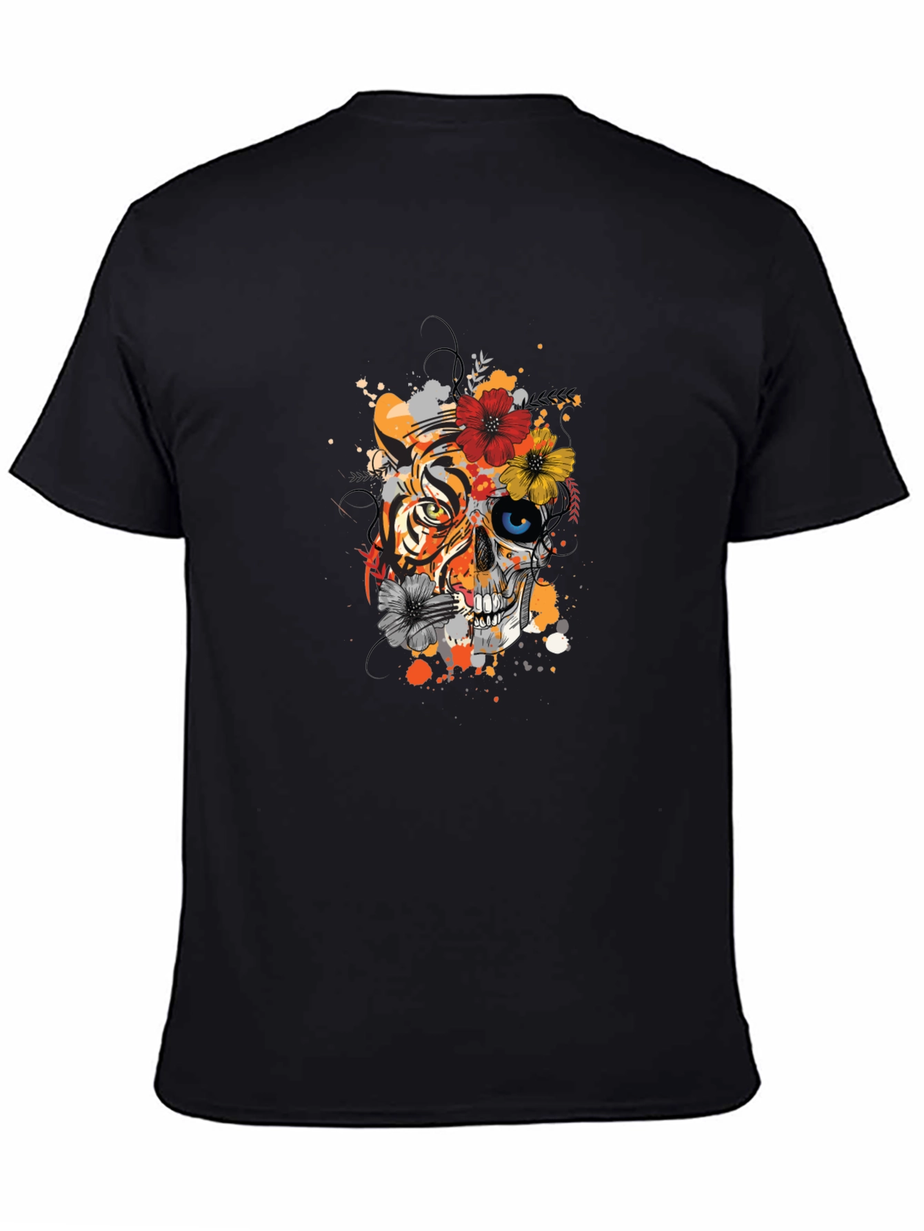 Tiger & Skull Floral Graphic T-Shirt