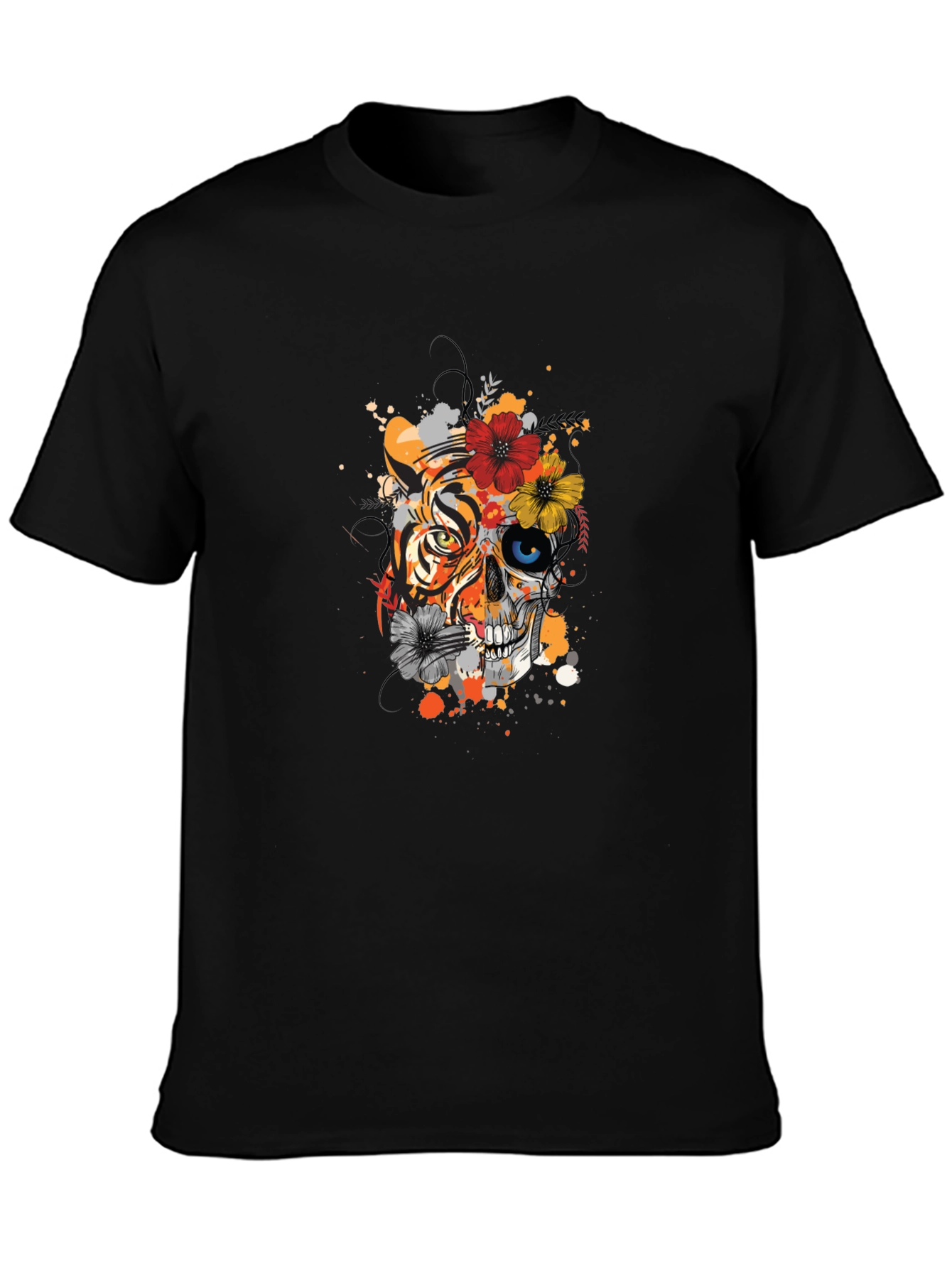 Tiger & Skull Floral Graphic T-Shirt