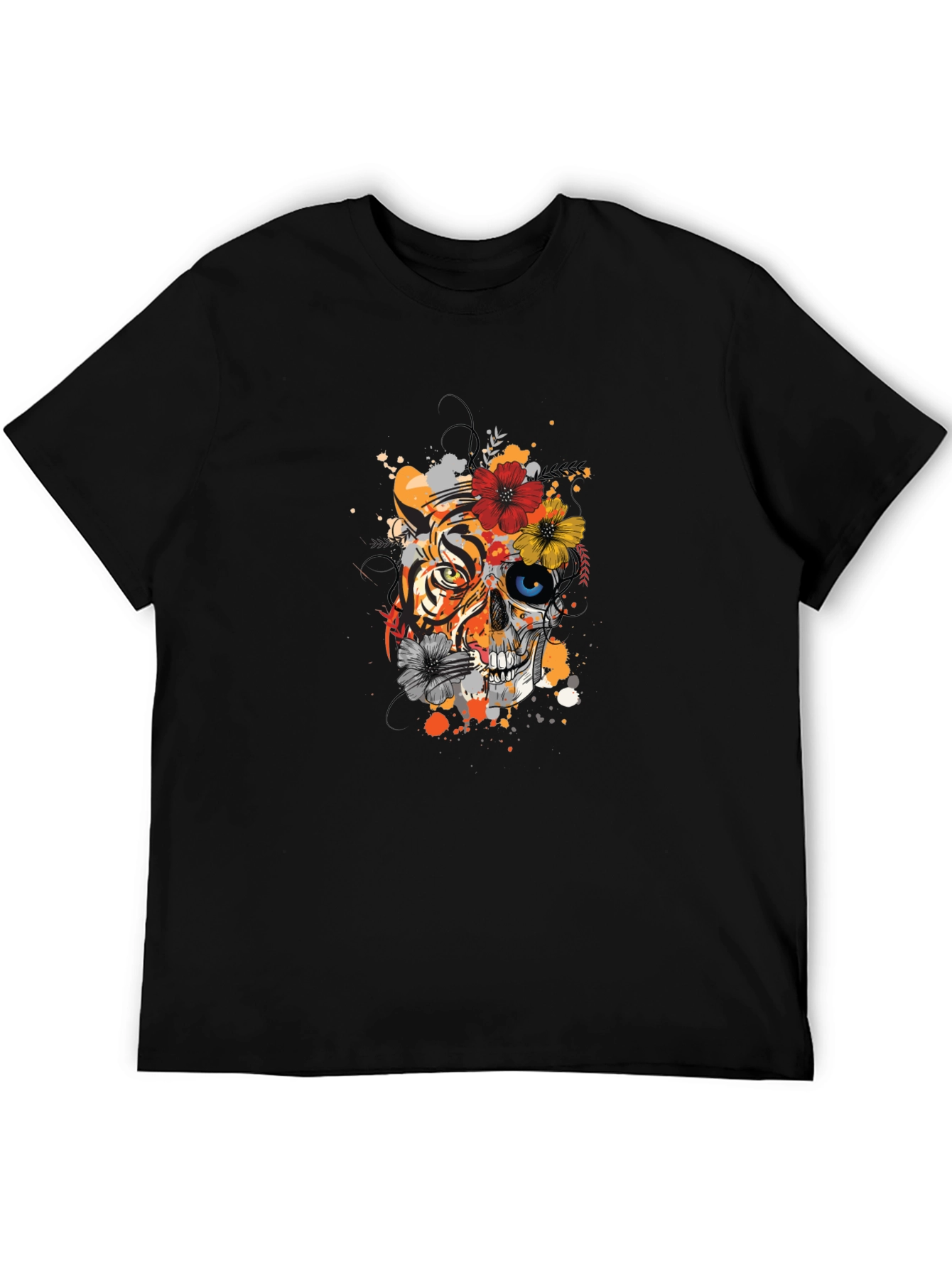 Tiger & Skull Floral Graphic T-Shirt