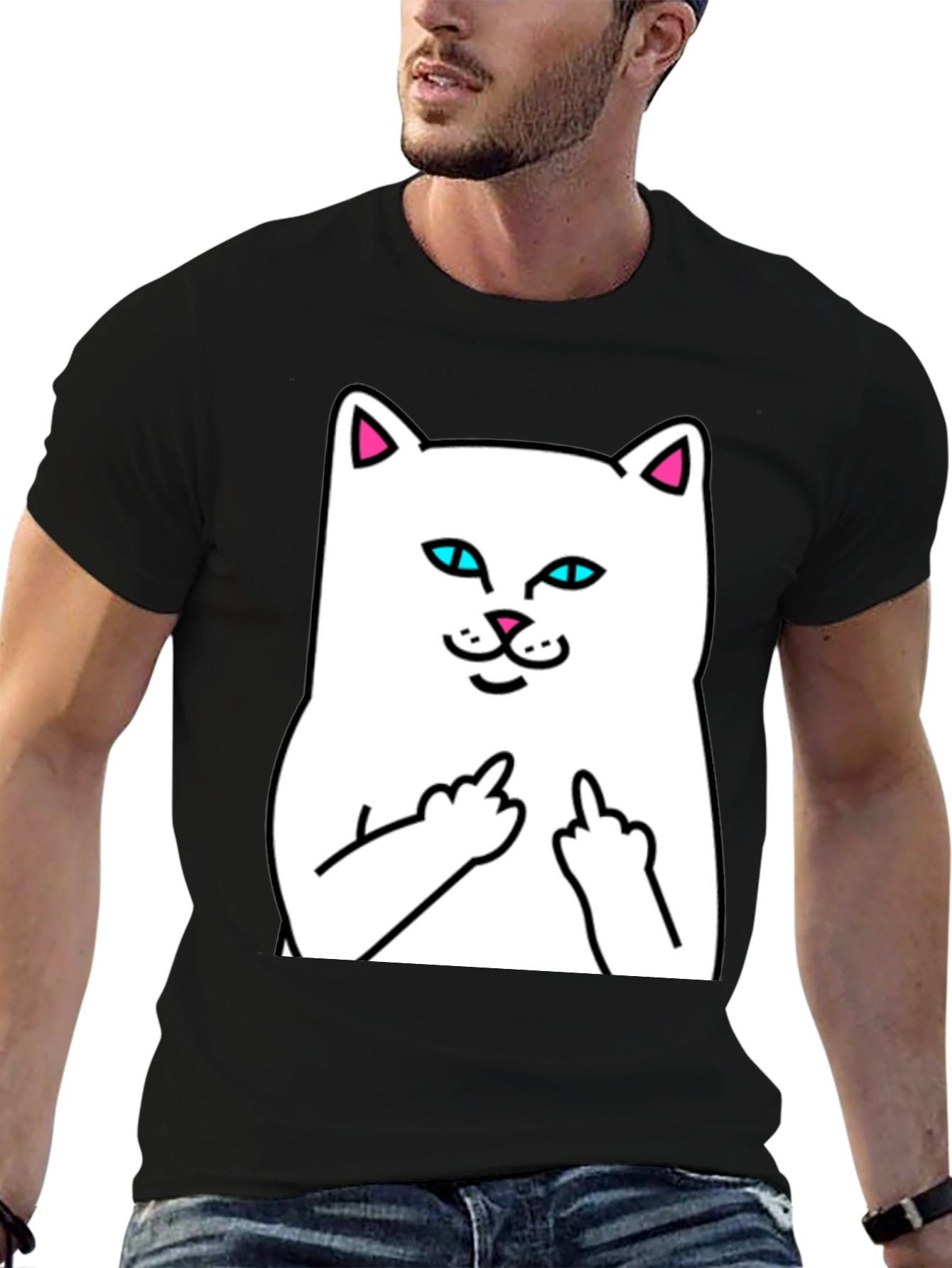 Rebellious Cat Graphic Tee - Black T-Shirt