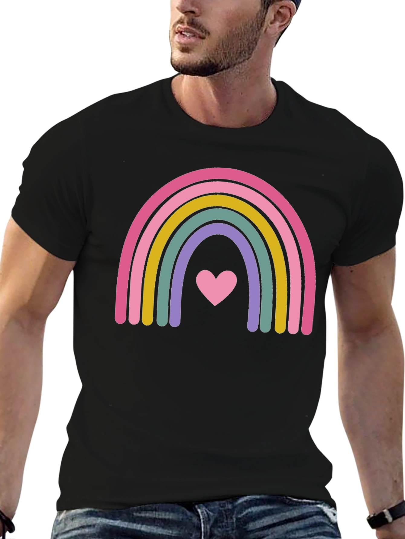 Rainbow Heart Graphic Tee - Soft Cotton Blend