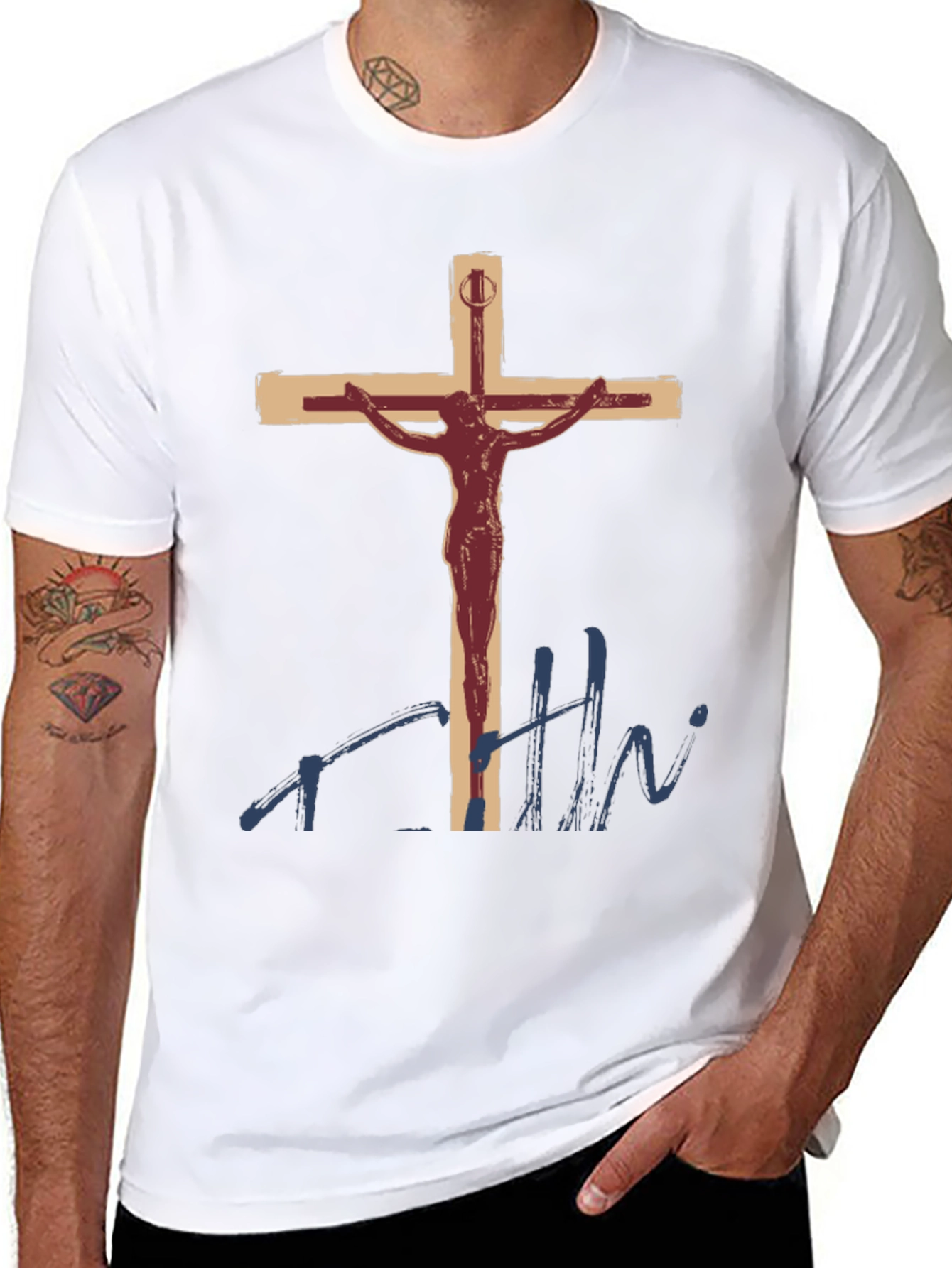 Crucifix Graphic T-Shirt - Religious Art Tee