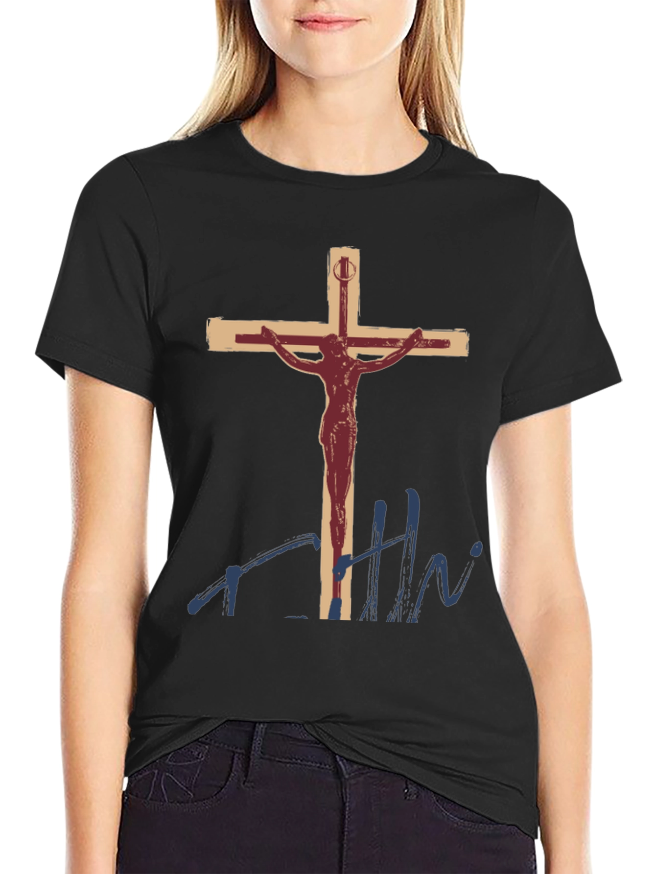 Crucifix Graphic T-Shirt - Religious Art Tee
