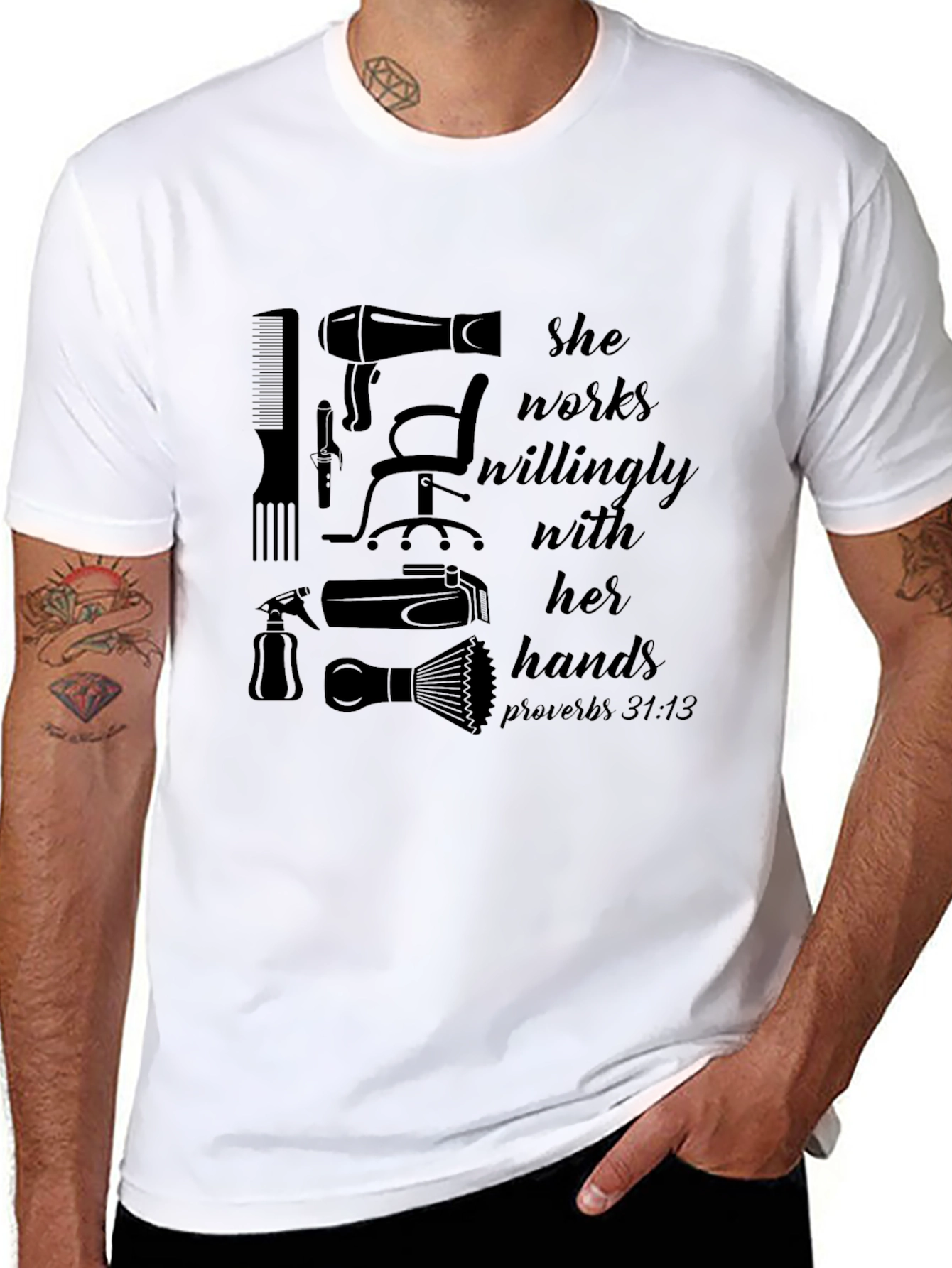 She Works Willingly Hair Stylist T-Shirt