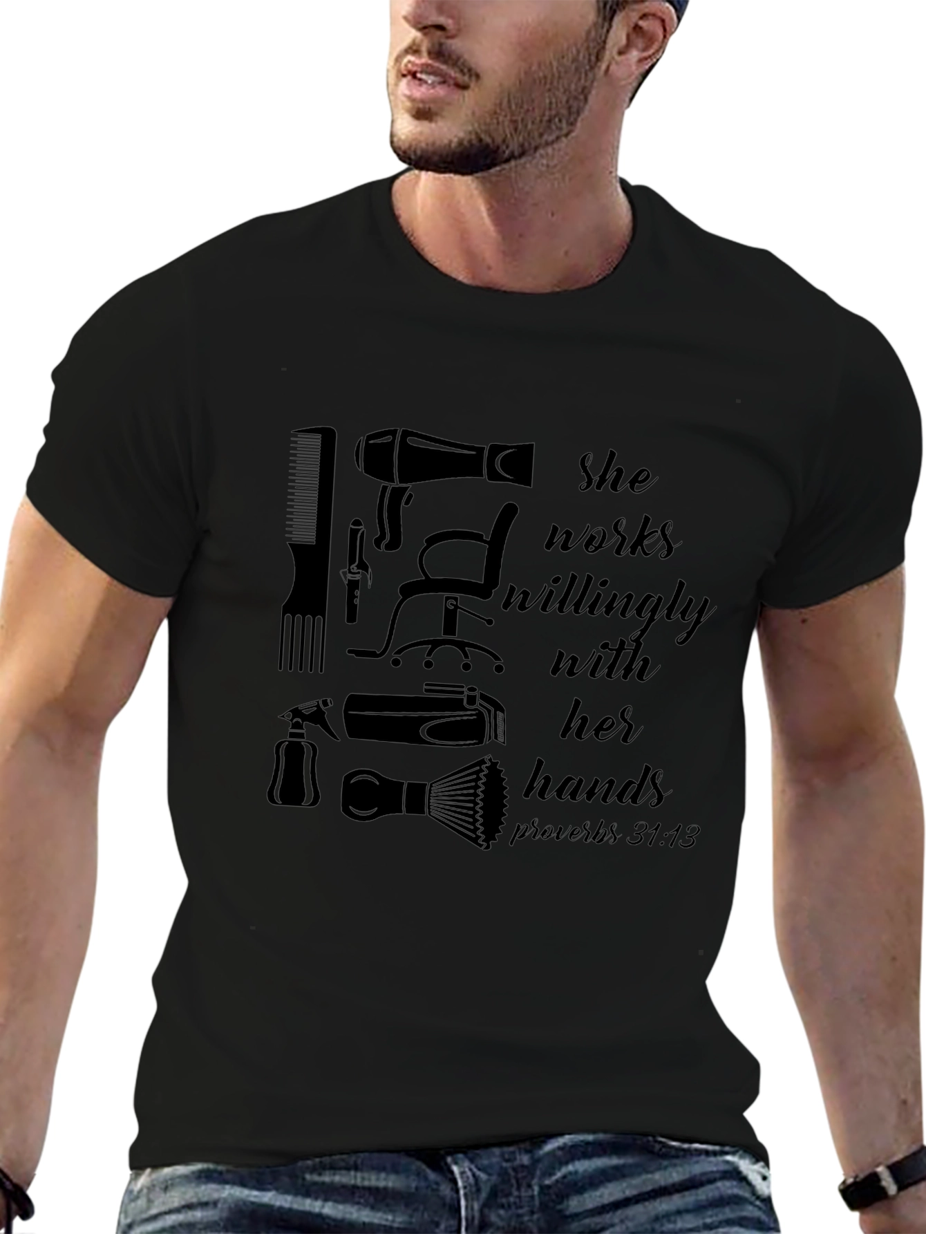 She Works Willingly Hair Stylist T-Shirt