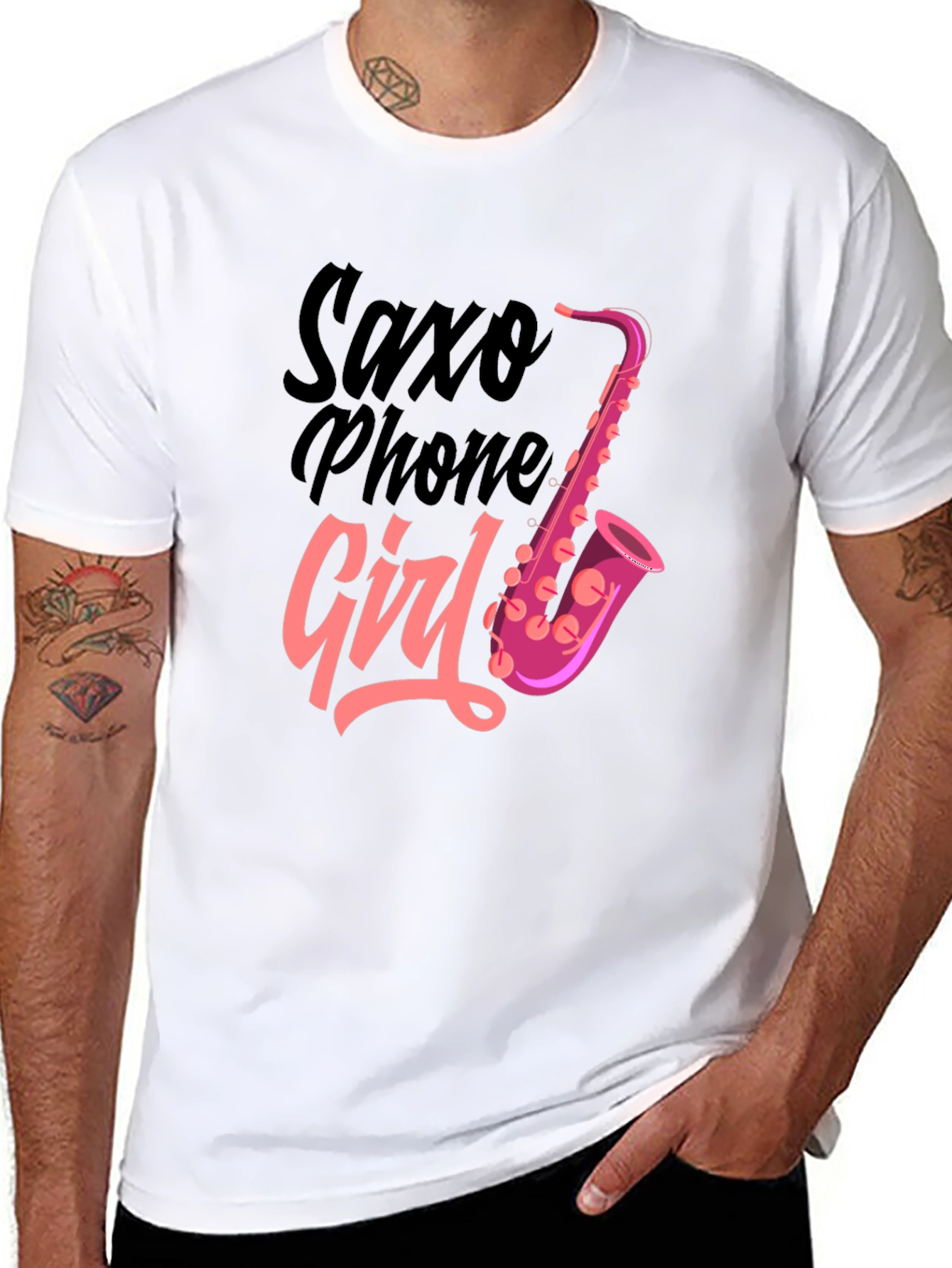 Saxophone Girl Graphic T-Shirt - Black