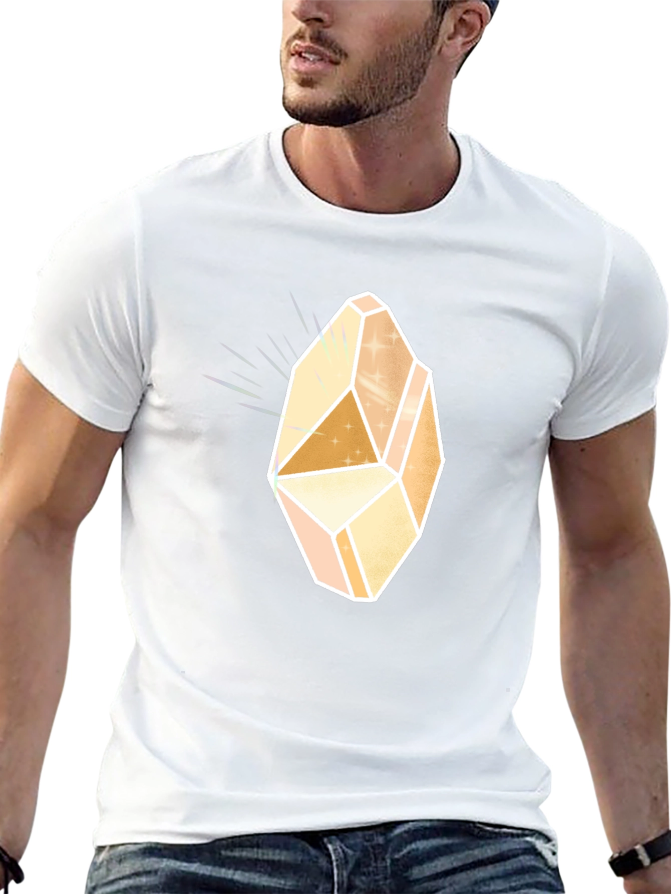 Mens Black T-Shirt with Geometric Crystal Graphic