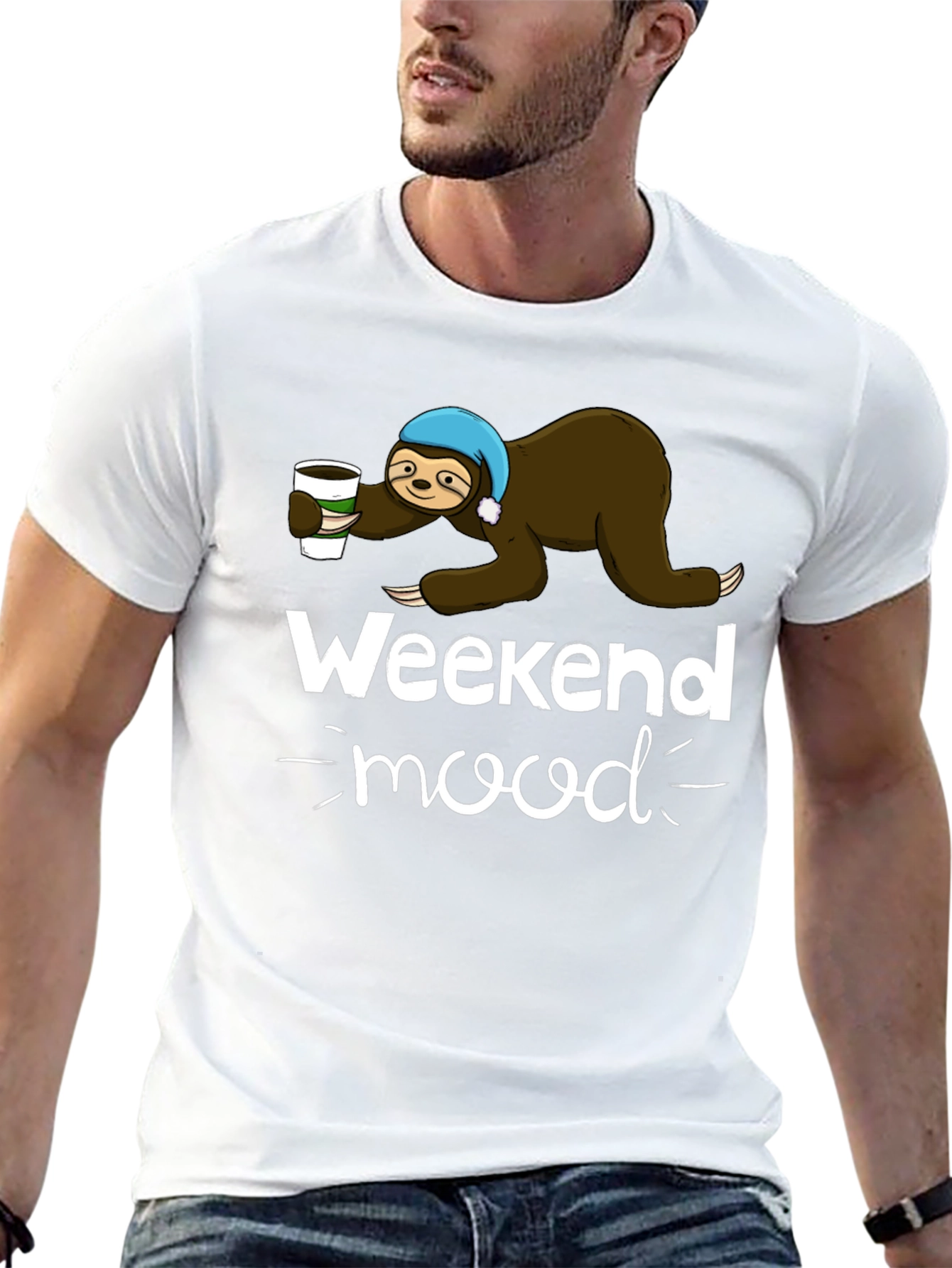 Weekend Mood Sloth Graphic Tee - Black