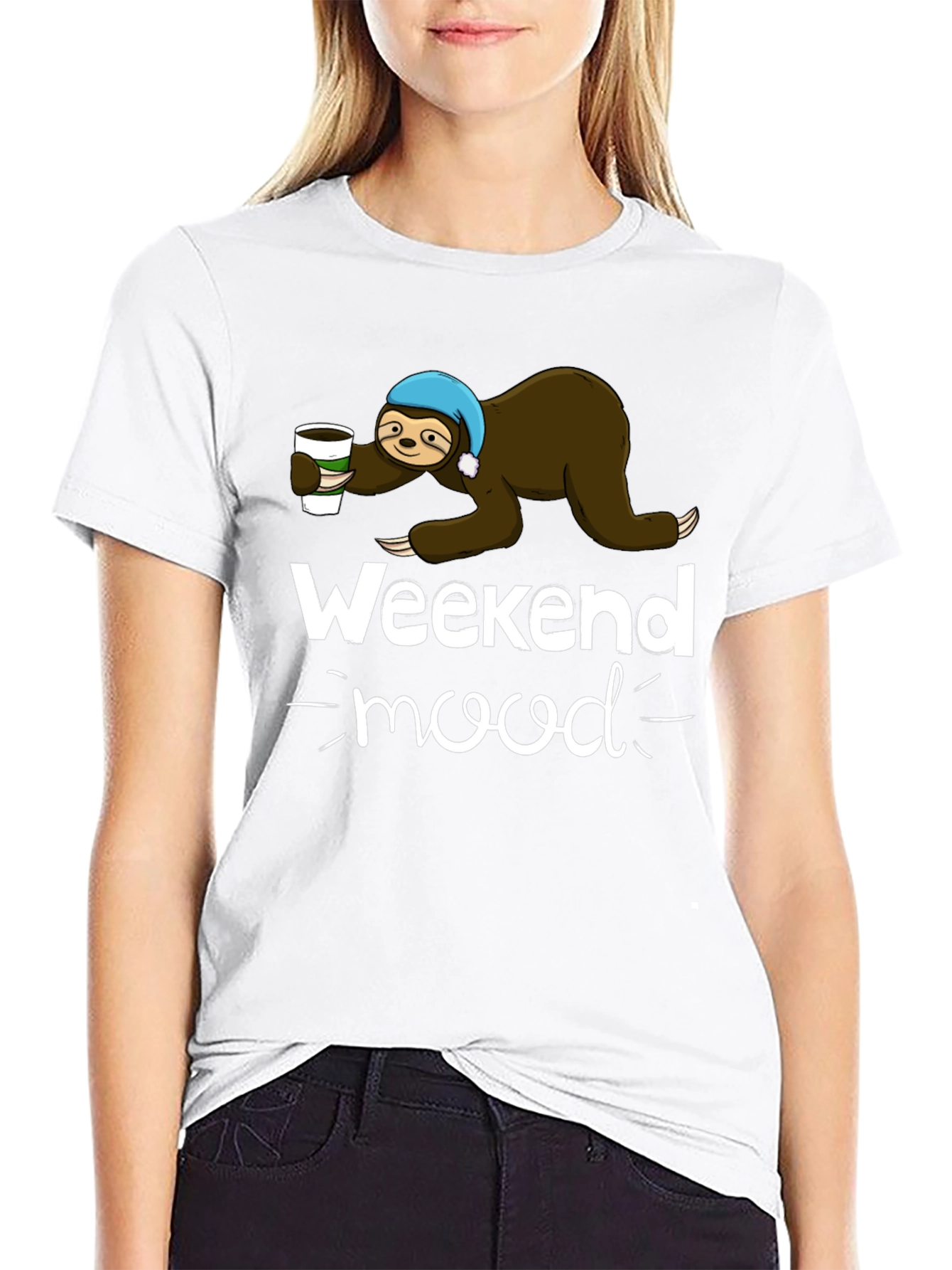 Weekend Mood Sloth Graphic Tee - Black