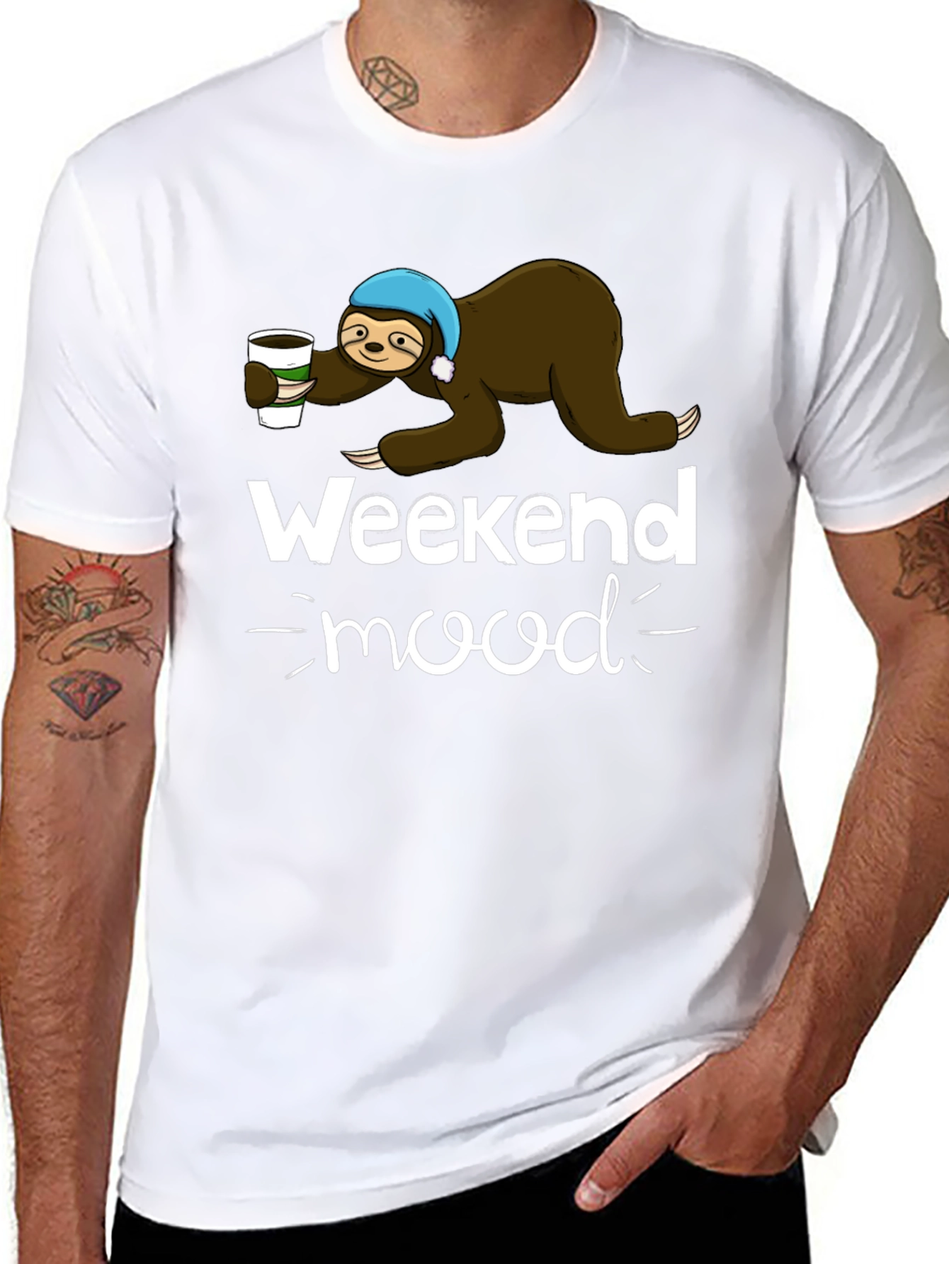 Weekend Mood Sloth Graphic Tee - Black
