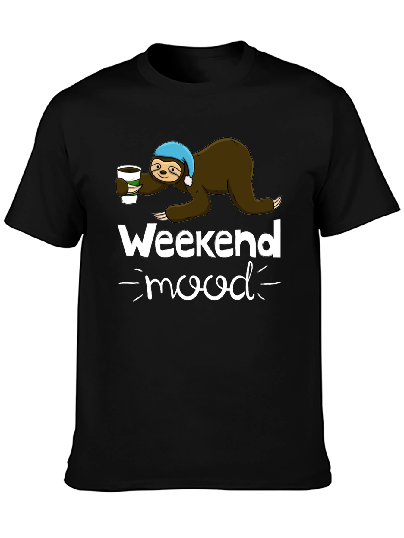 Weekend Mood Sloth Graphic Tee - Black