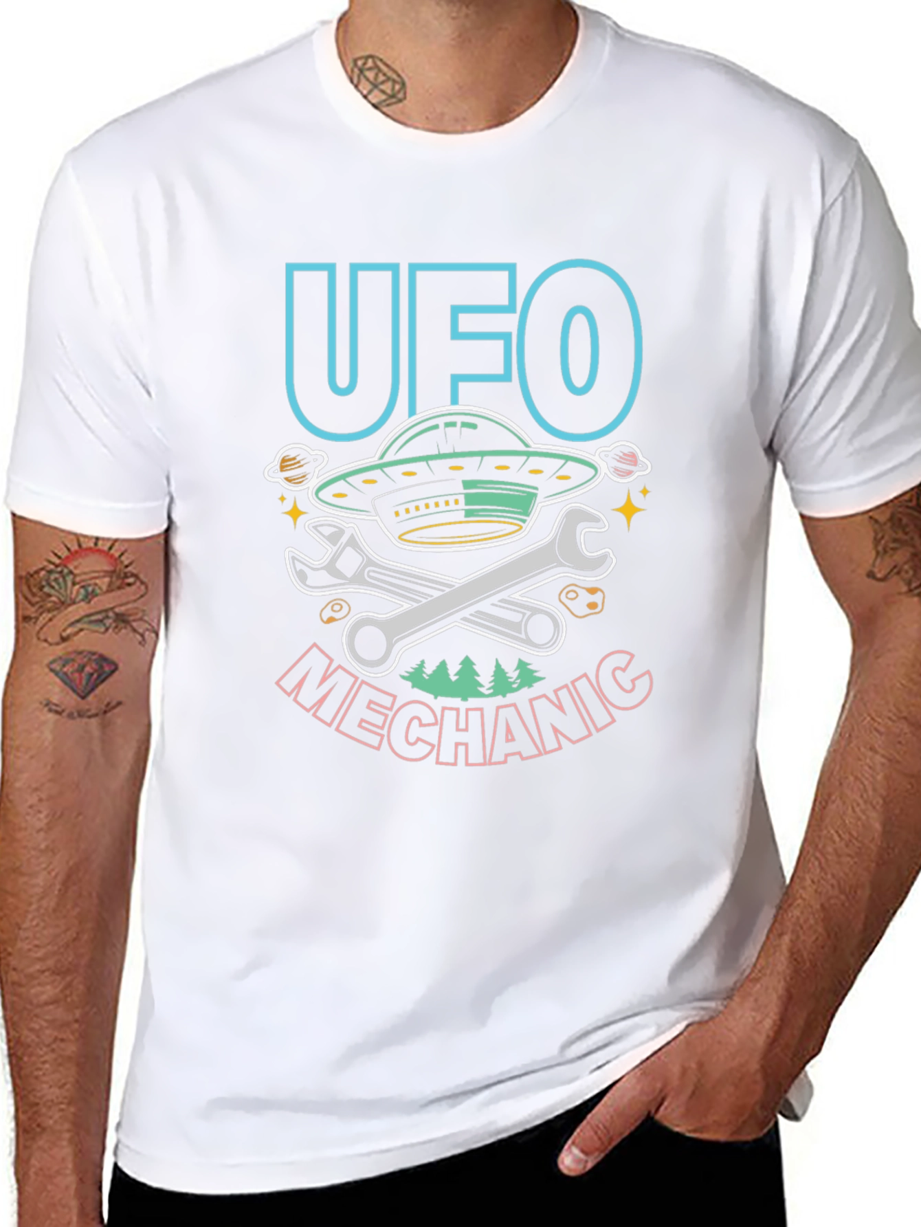 UFO Mechanic Graphic T-Shirt - Space Humor Tee
