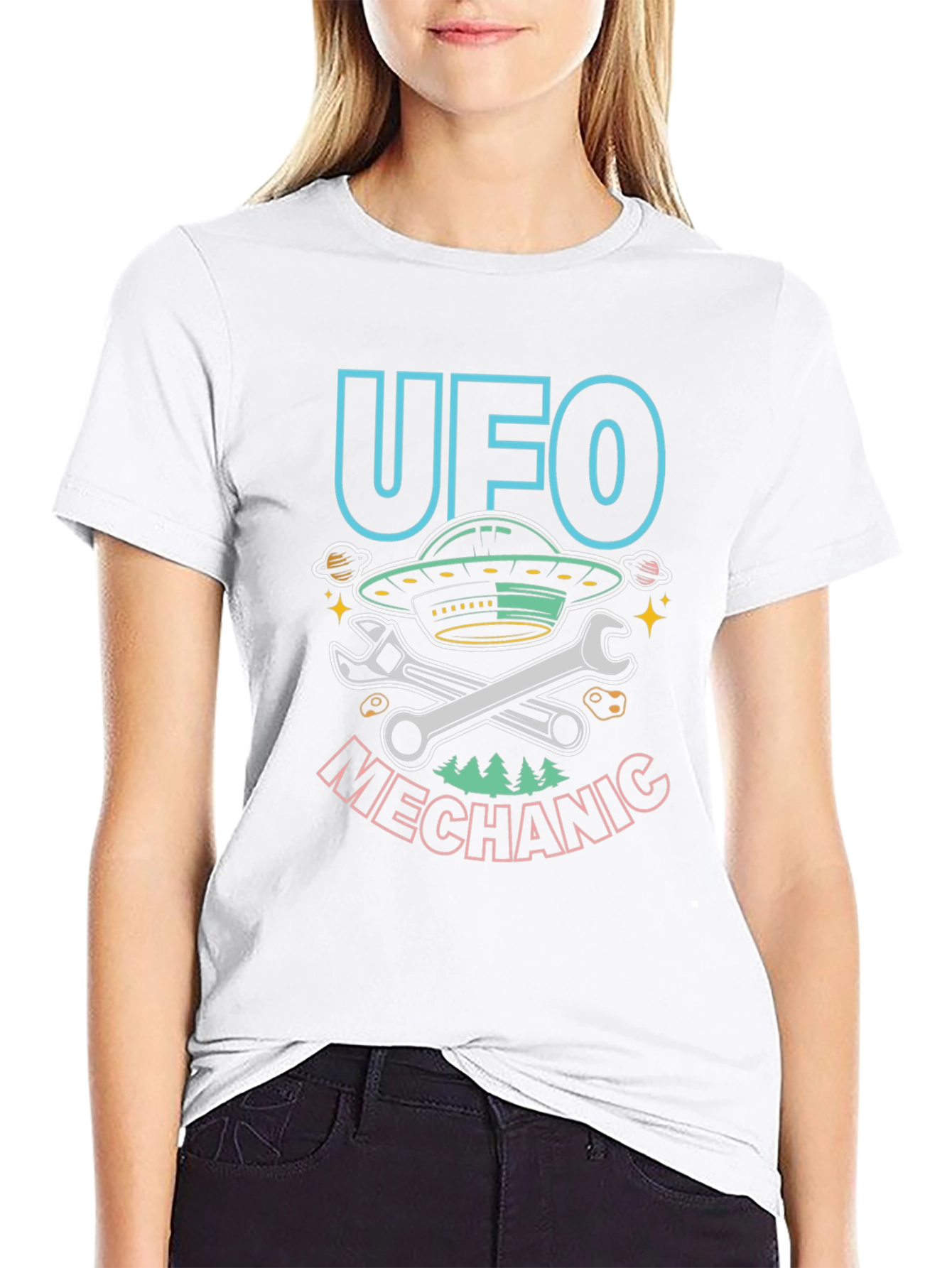 UFO Mechanic Graphic T-Shirt - Space Humor Tee