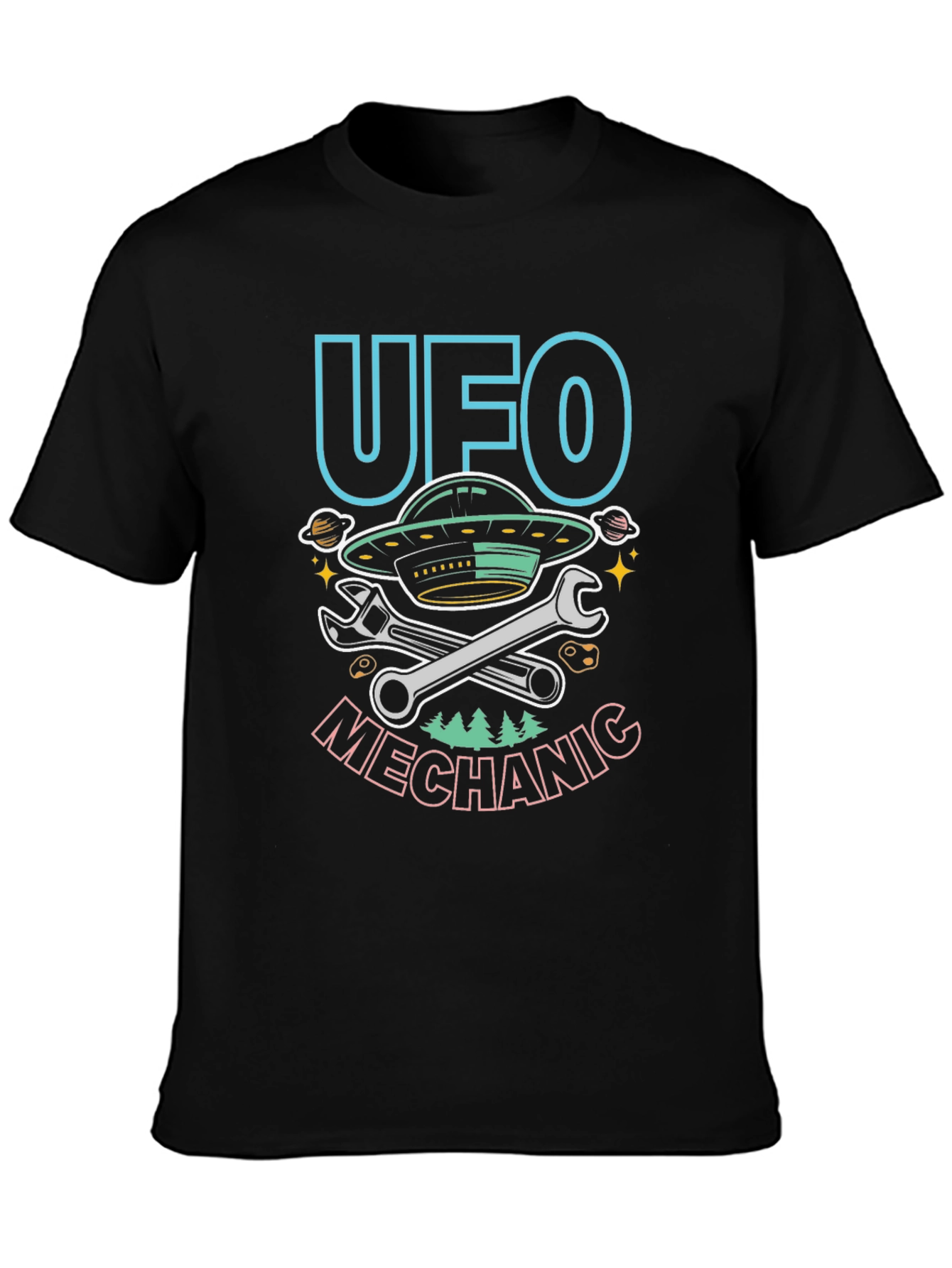 UFO Mechanic Graphic T-Shirt - Space Humor Tee