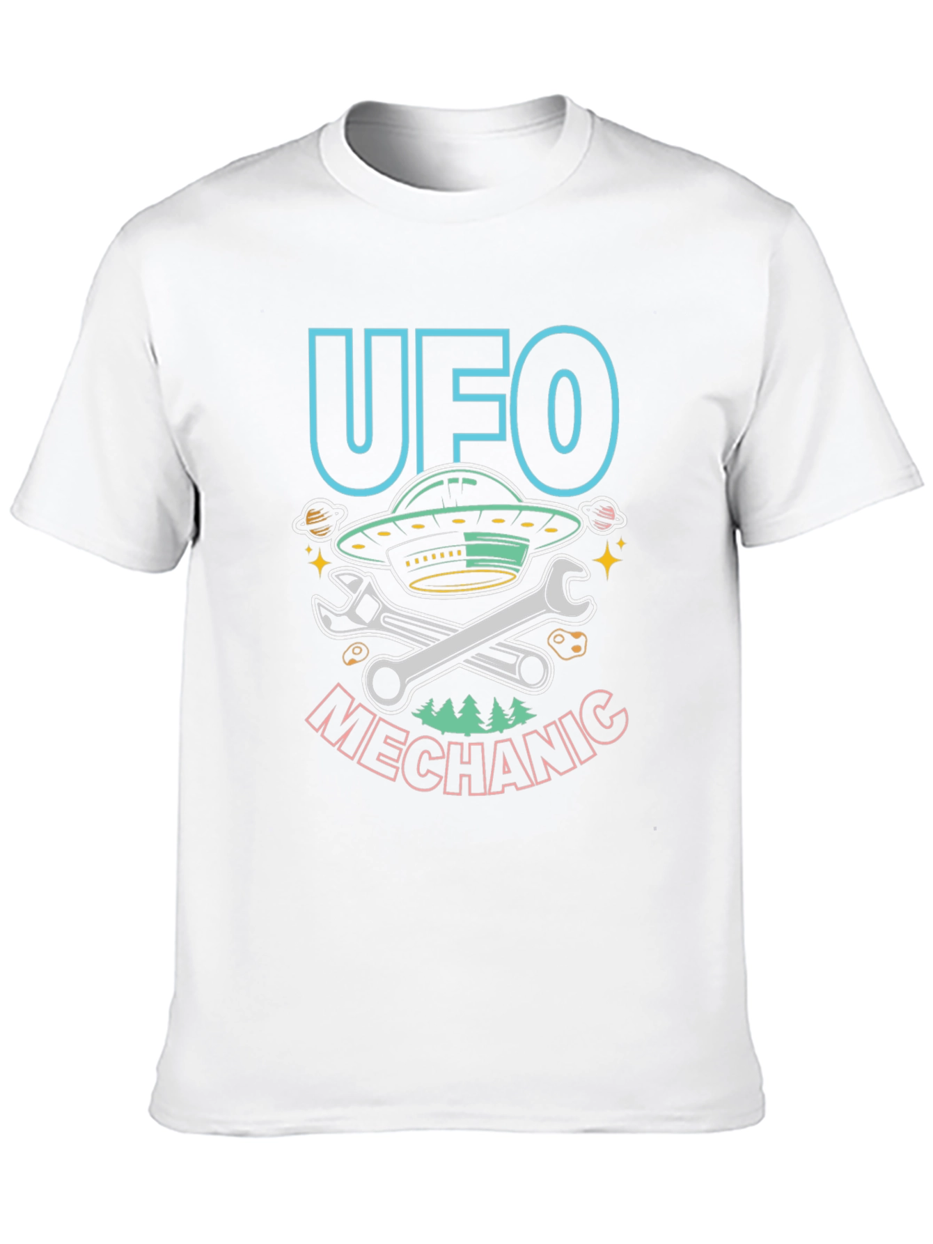 UFO Mechanic Graphic T-Shirt - Space Humor Tee
