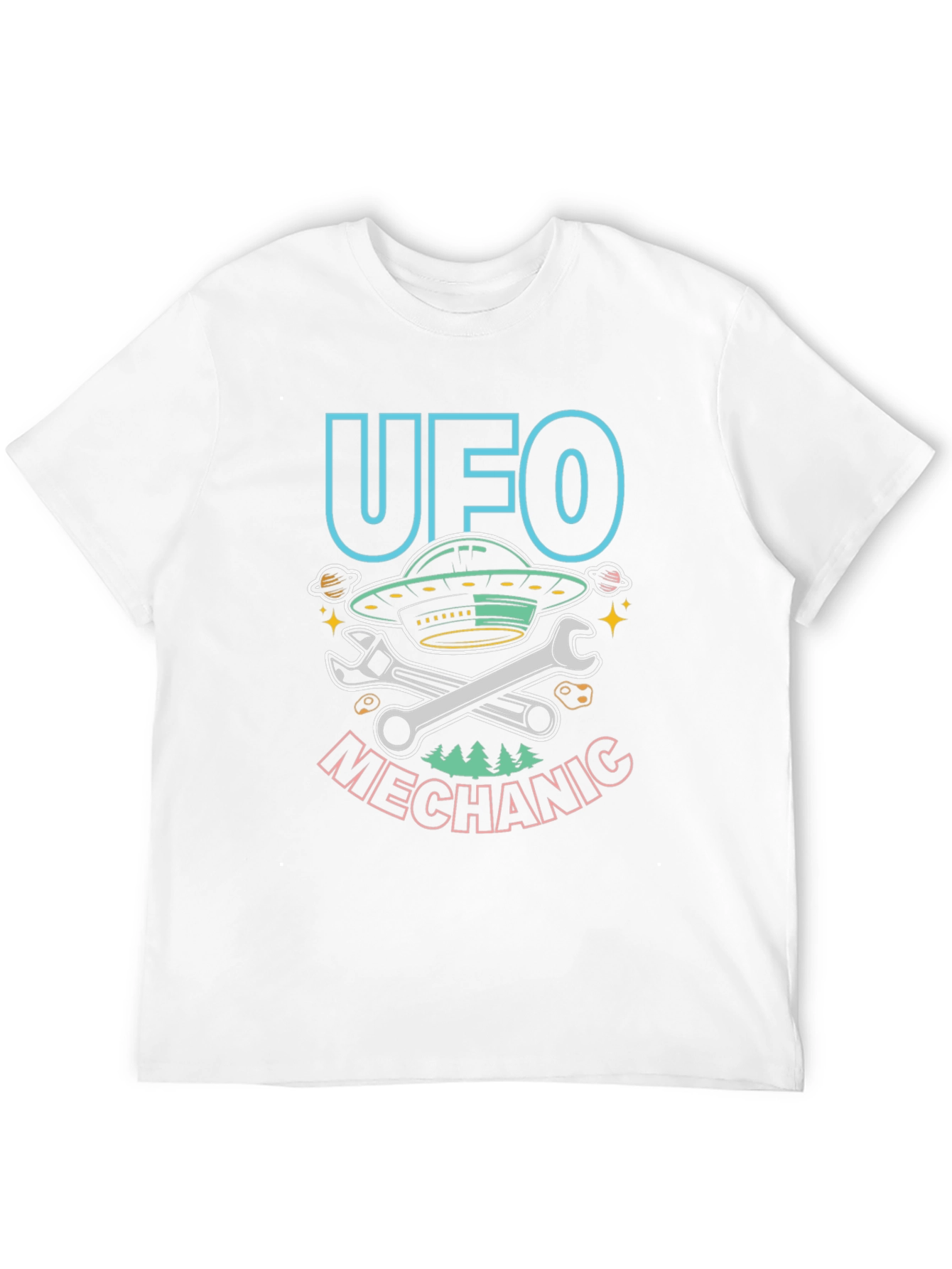 UFO Mechanic Graphic T-Shirt - Space Humor Tee