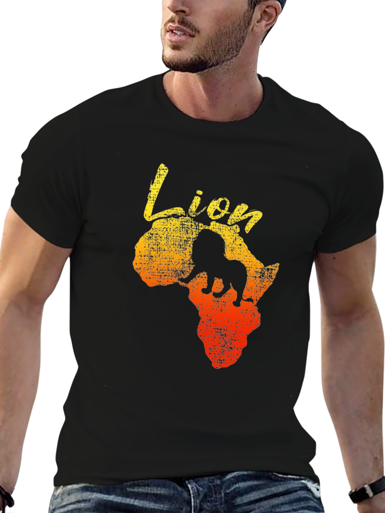 Lion Africa Graphic Print Mens Black T-Shirt