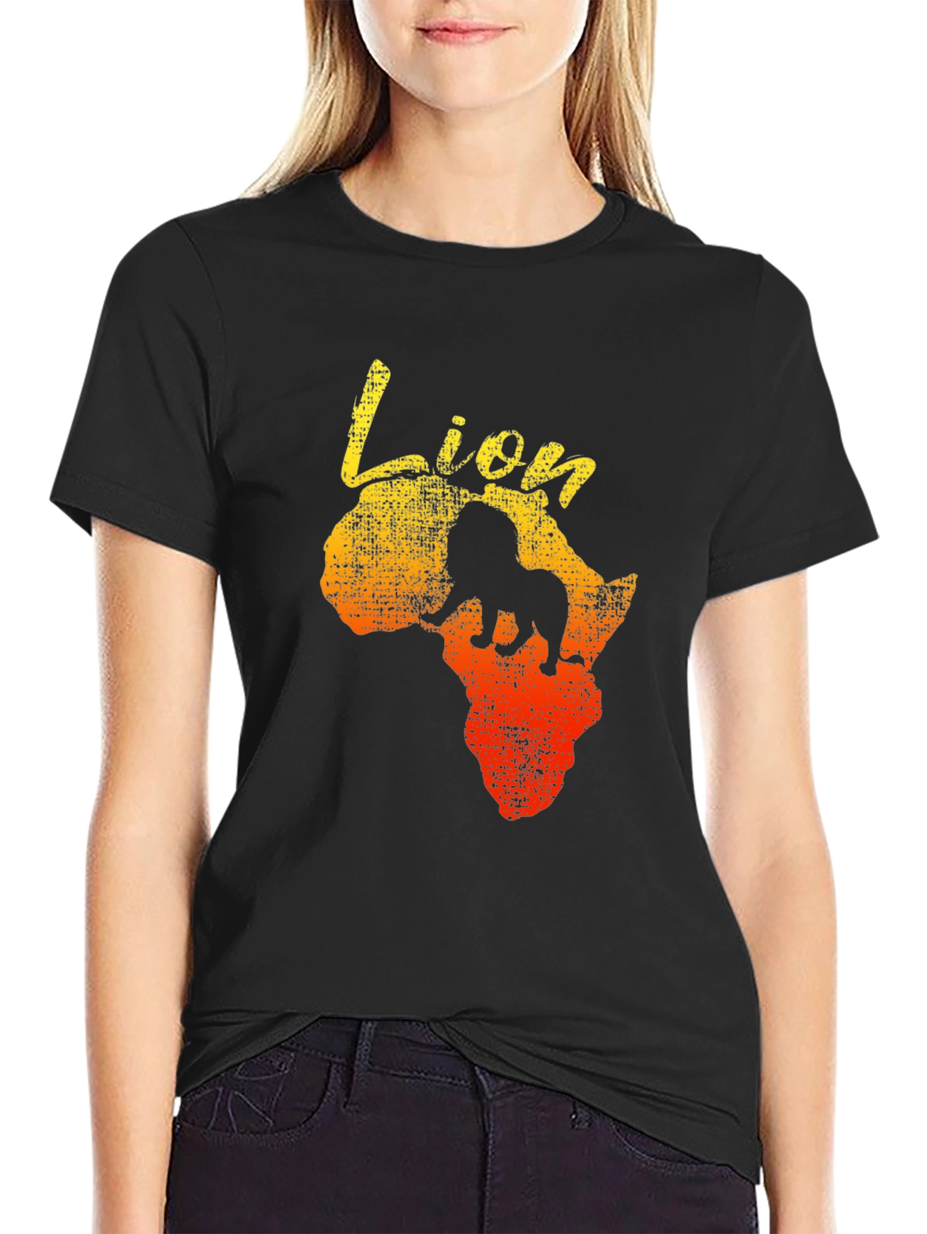 Lion Africa Graphic Print Mens Black T-Shirt
