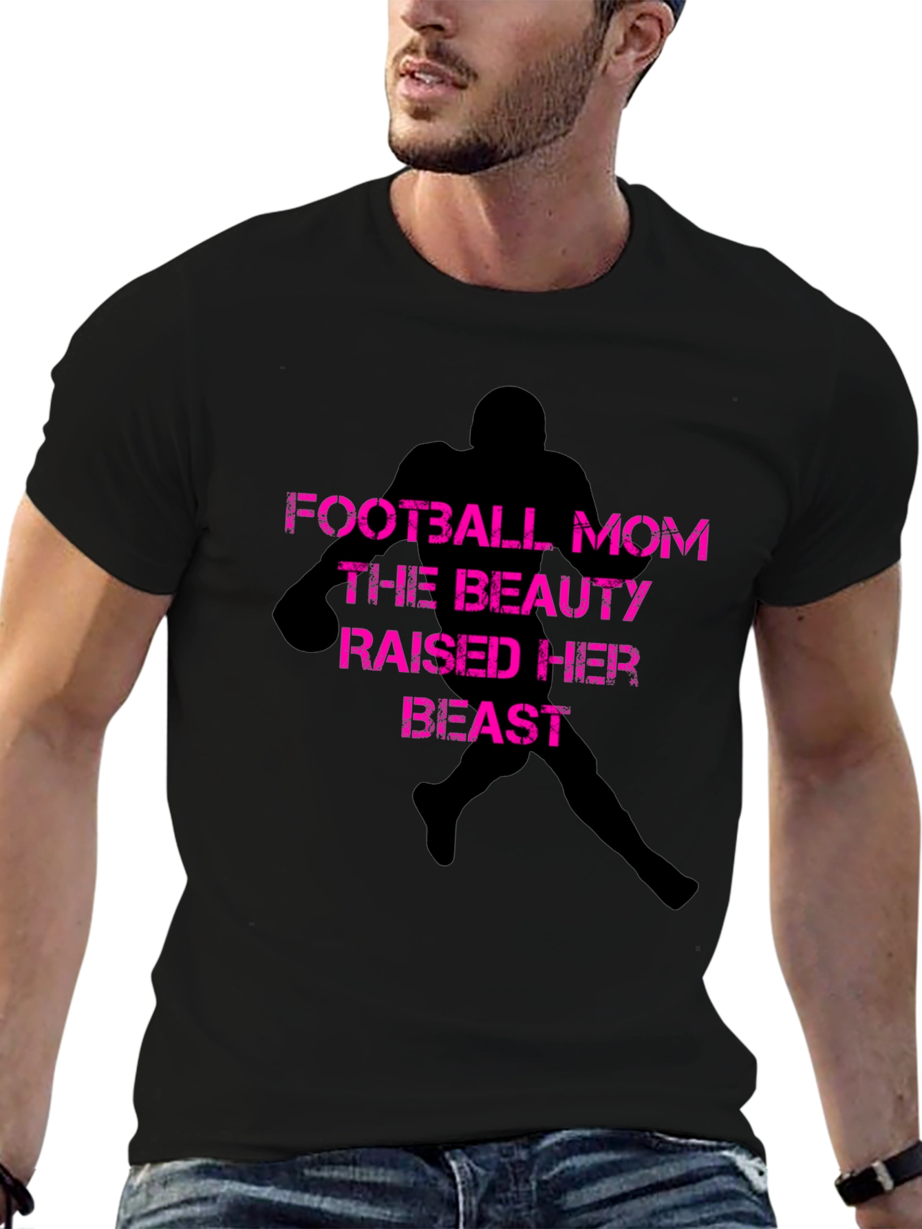 Football Mom Graphic T-Shirt - Beauty Raised Her Beast