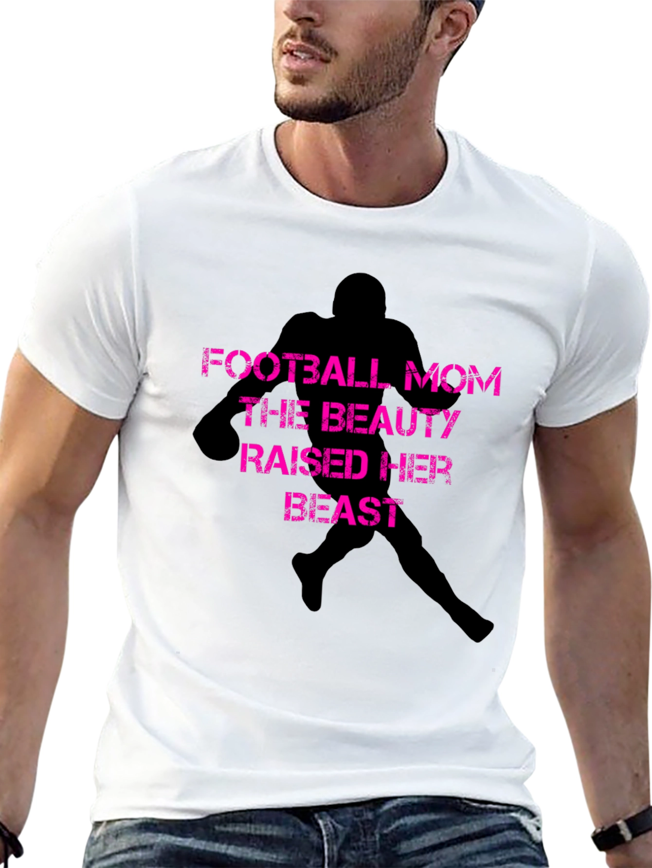 Football Mom Graphic T-Shirt - Beauty Raised Her Beast