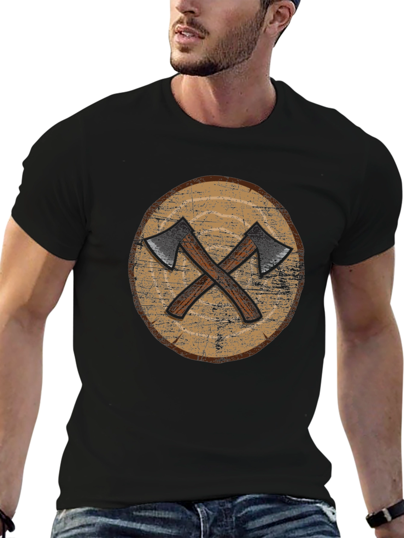 Viking Axe Shield Graphic Tee - Black