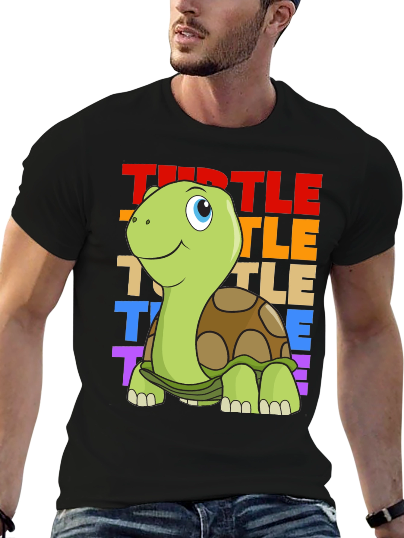 Cartoon Turtle Graphic Tee - Unisex Black T-Shirt