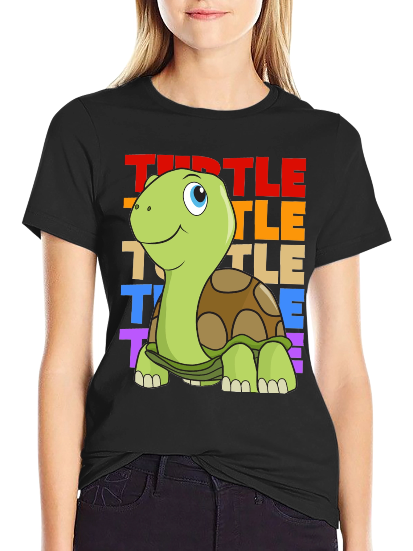 Cartoon Turtle Graphic Tee - Unisex Black T-Shirt