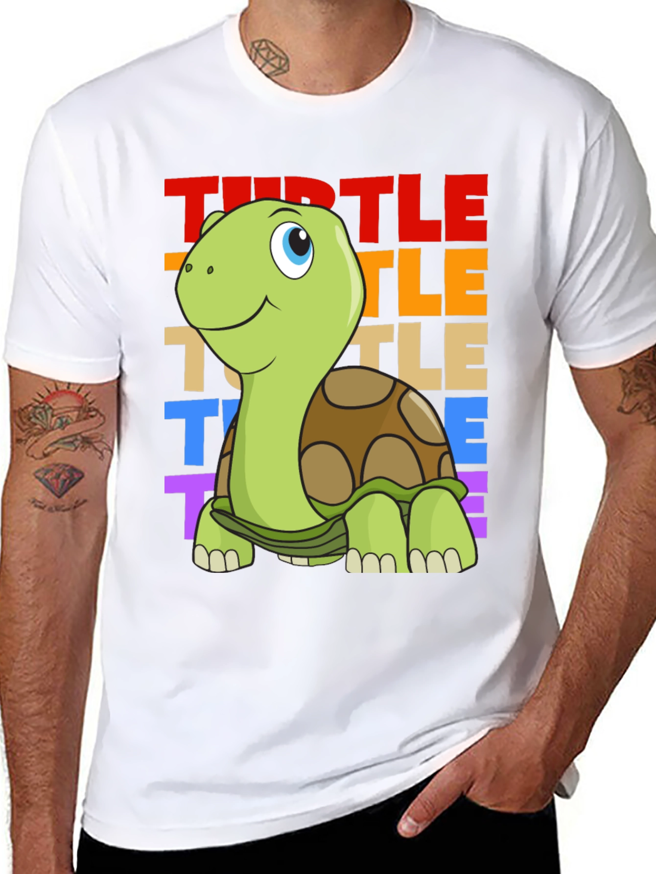 Cartoon Turtle Graphic Tee - Unisex Black T-Shirt
