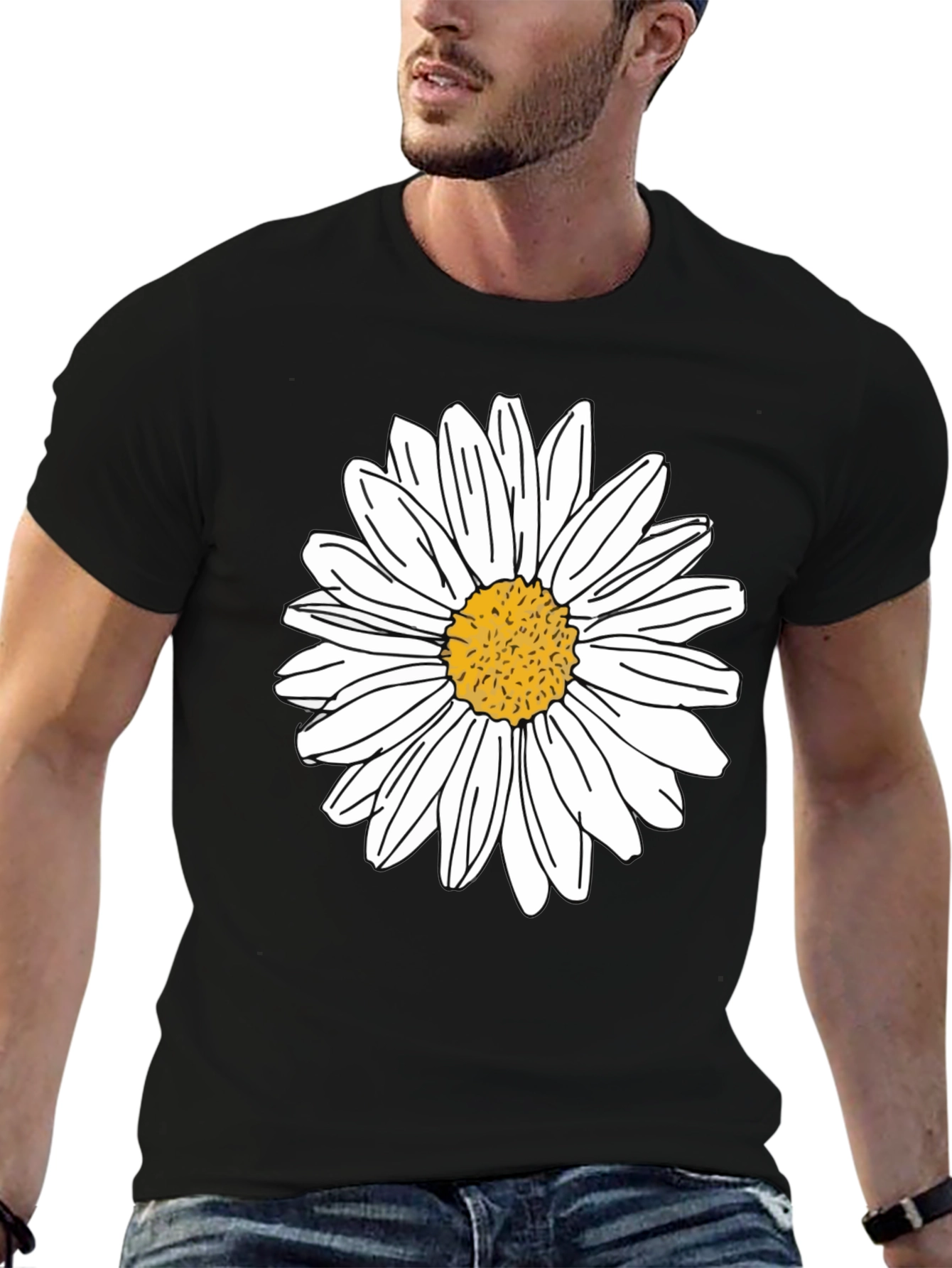 Daisy Graphic Tee - Black Cotton Casual Shirt