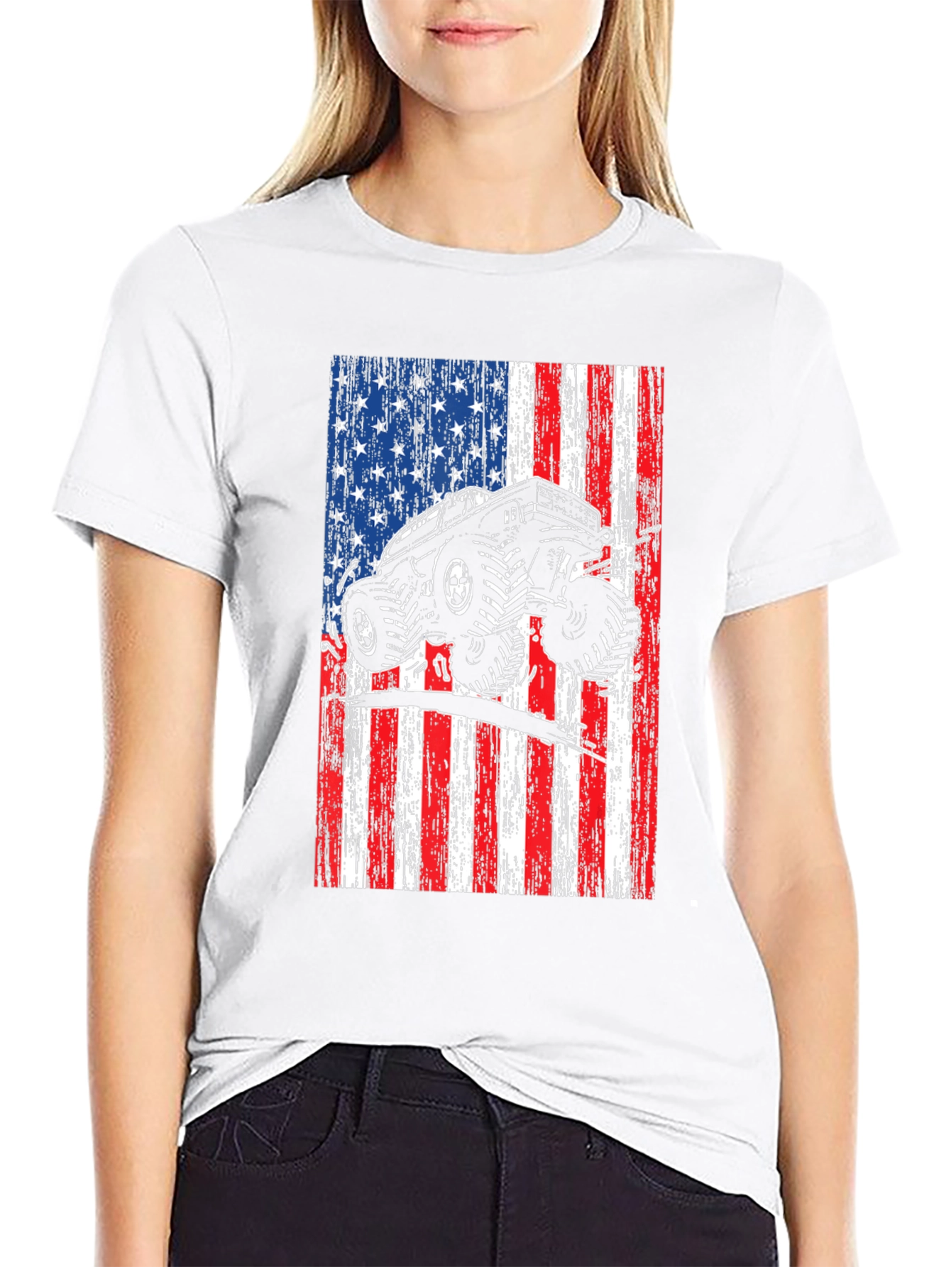 Monster Truck American Flag Graphic T-Shirt