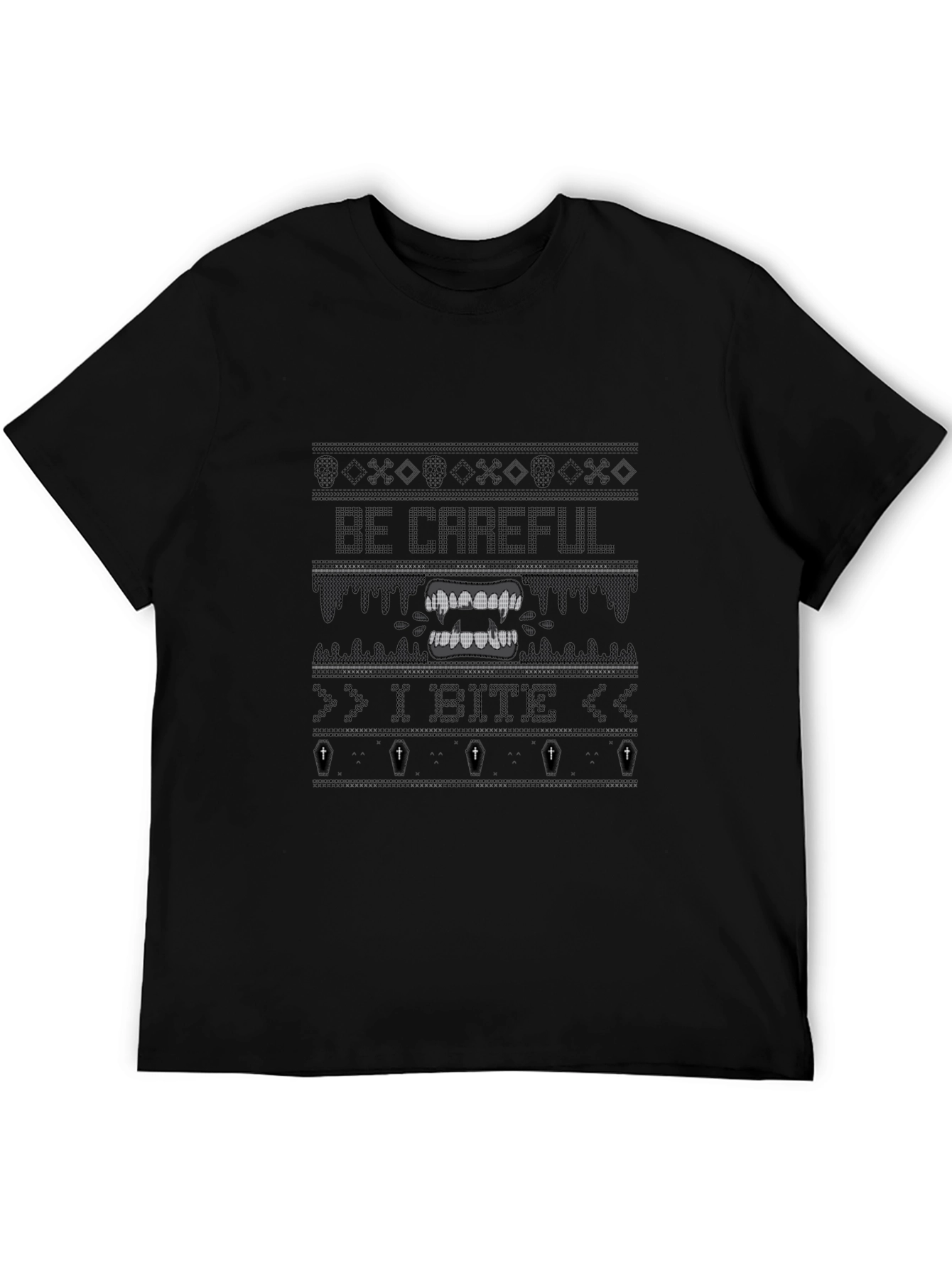 Be Careful I Bite Novelty Graphic Tee - Black
