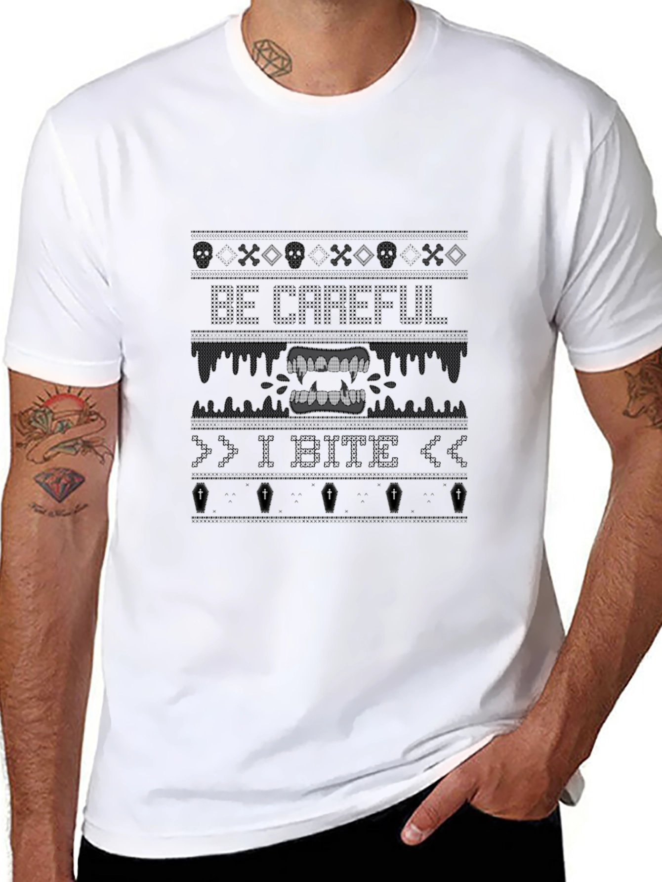 Be Careful I Bite Novelty Graphic Tee - Black