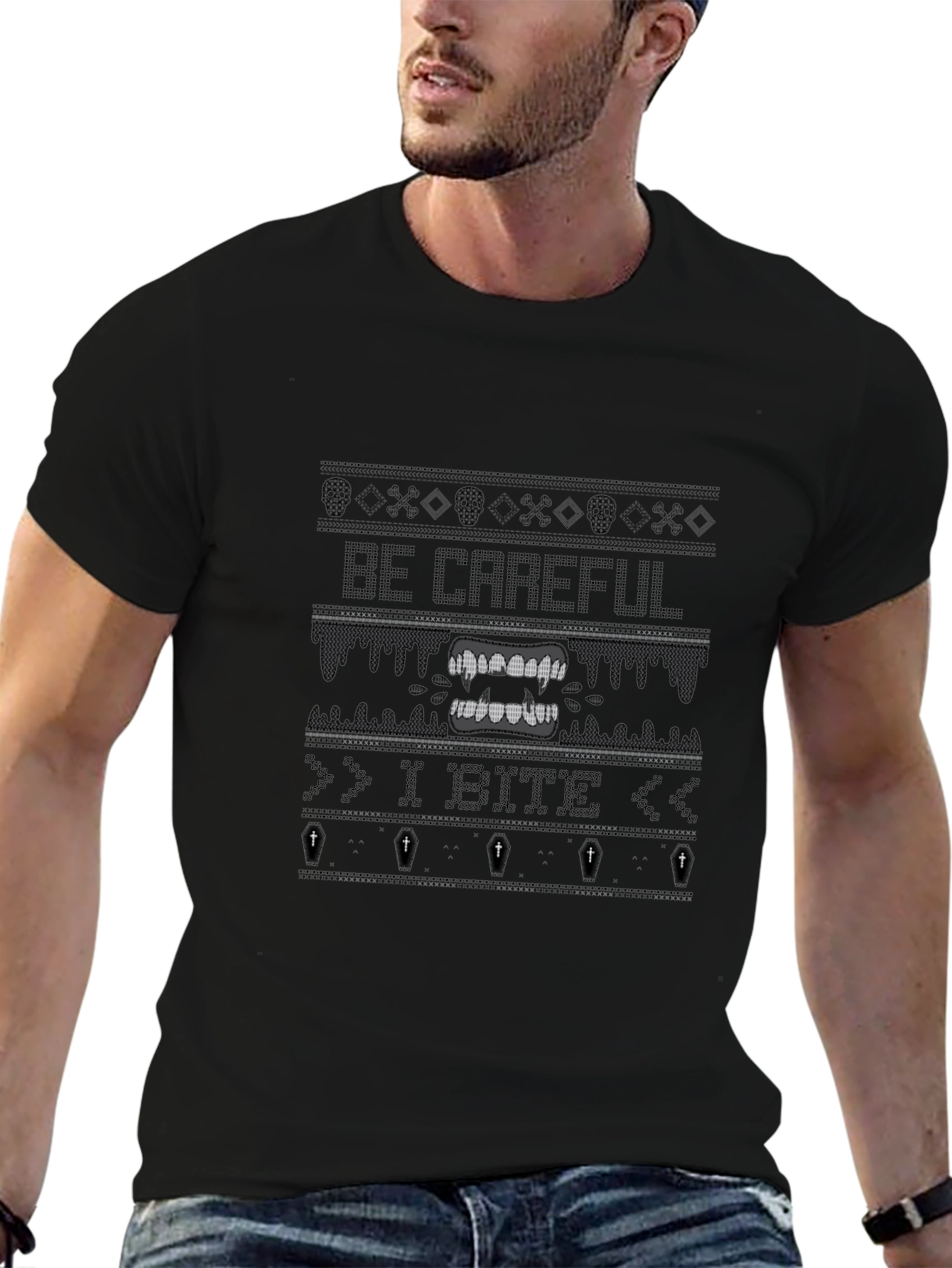 Be Careful I Bite Novelty Graphic Tee - Black