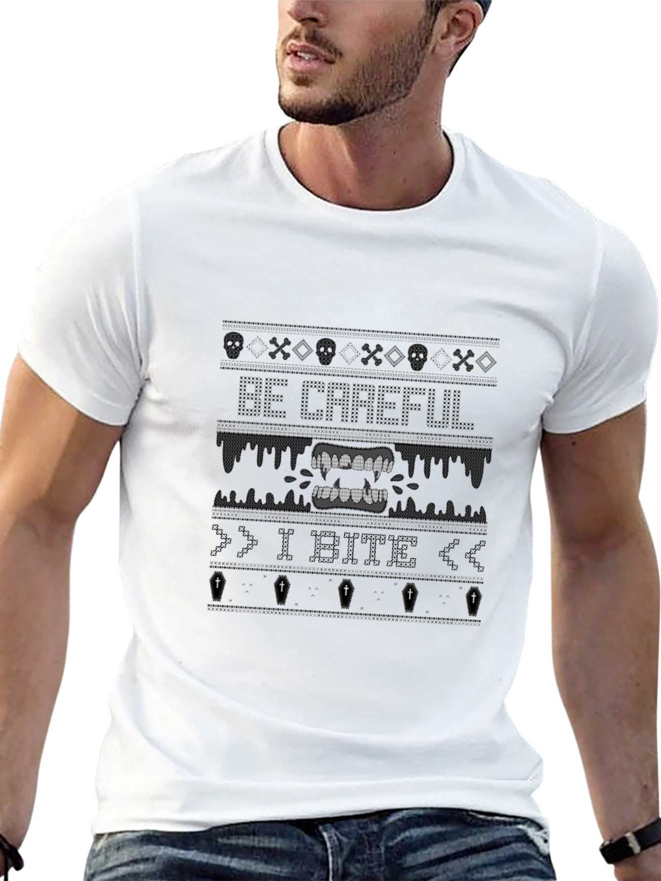 Be Careful I Bite Novelty Graphic Tee - Black