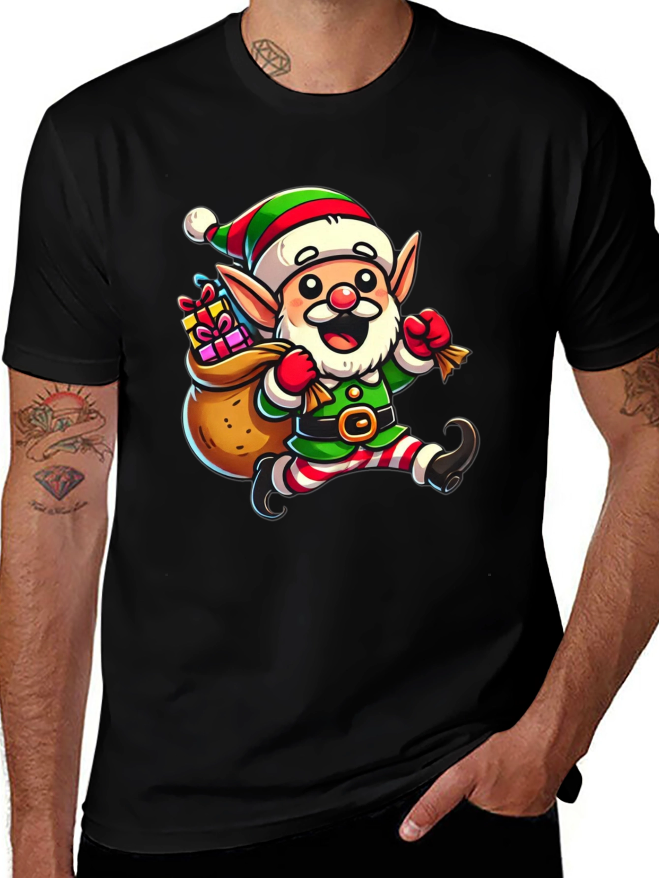 Festive Elf Graphic T-Shirt - Holiday Cheer