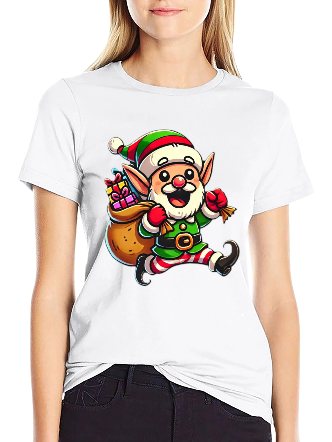 Festive Elf Graphic T-Shirt - Holiday Cheer