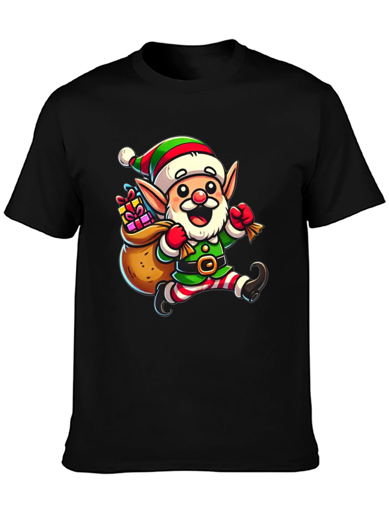 Festive Elf Graphic T-Shirt - Holiday Cheer
