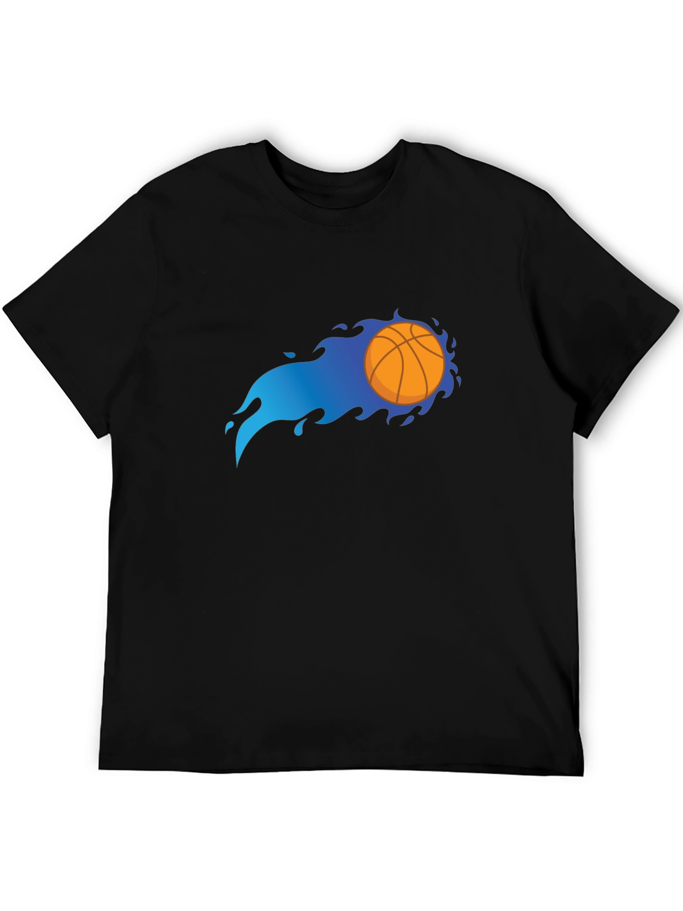 Flaming Basketball Graphic Black T-Shirt