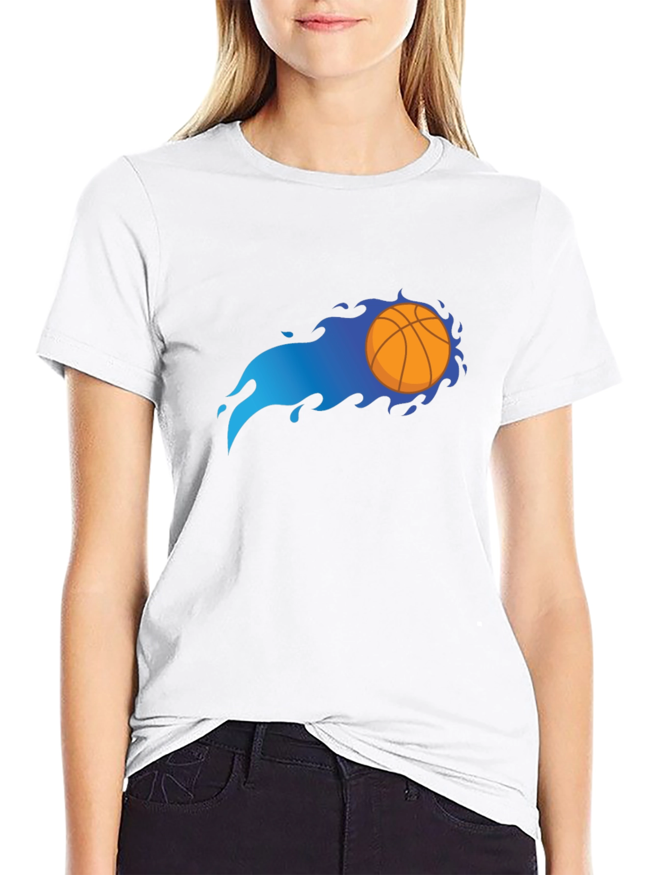 Flaming Basketball Graphic Black T-Shirt