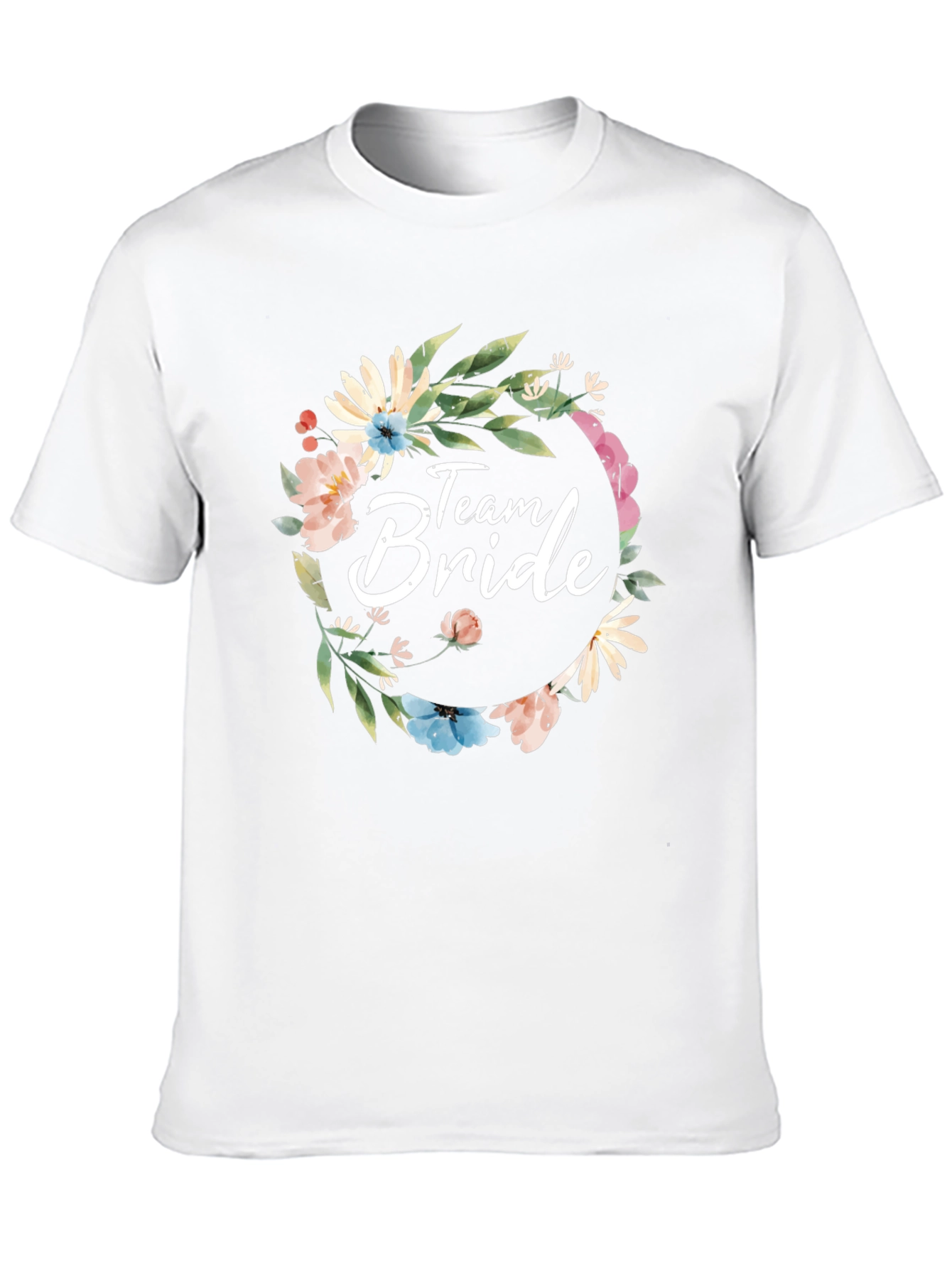 Team Bride Floral Wreath Black T-Shirt