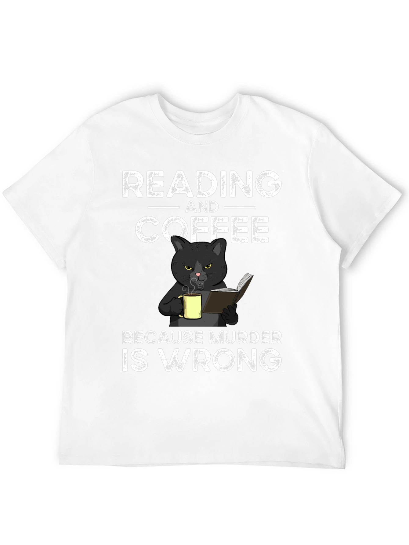 Reading and Coffee T-Shirt Black Cat Murder Funny Tee