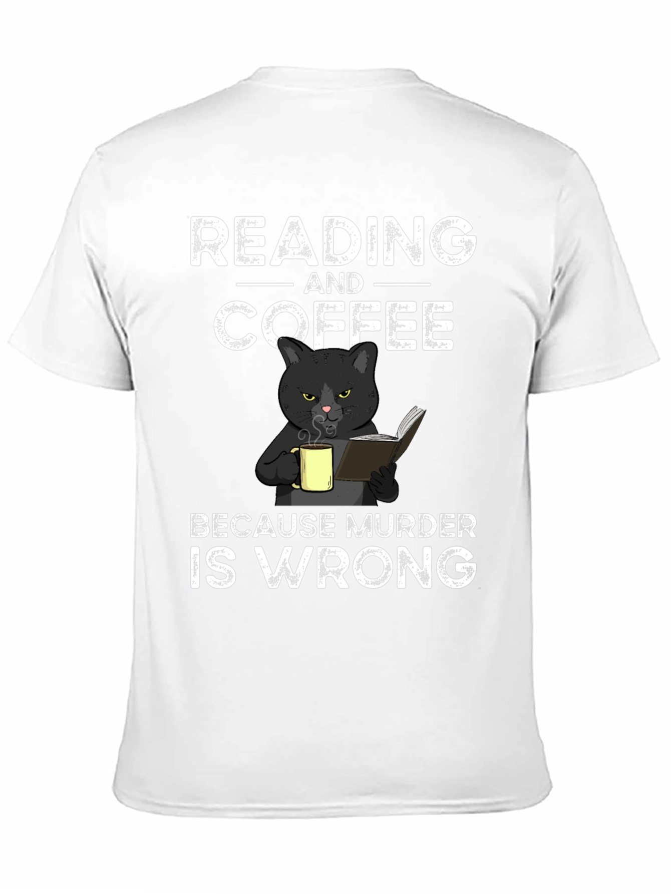 Reading and Coffee T-Shirt Black Cat Murder Funny Tee