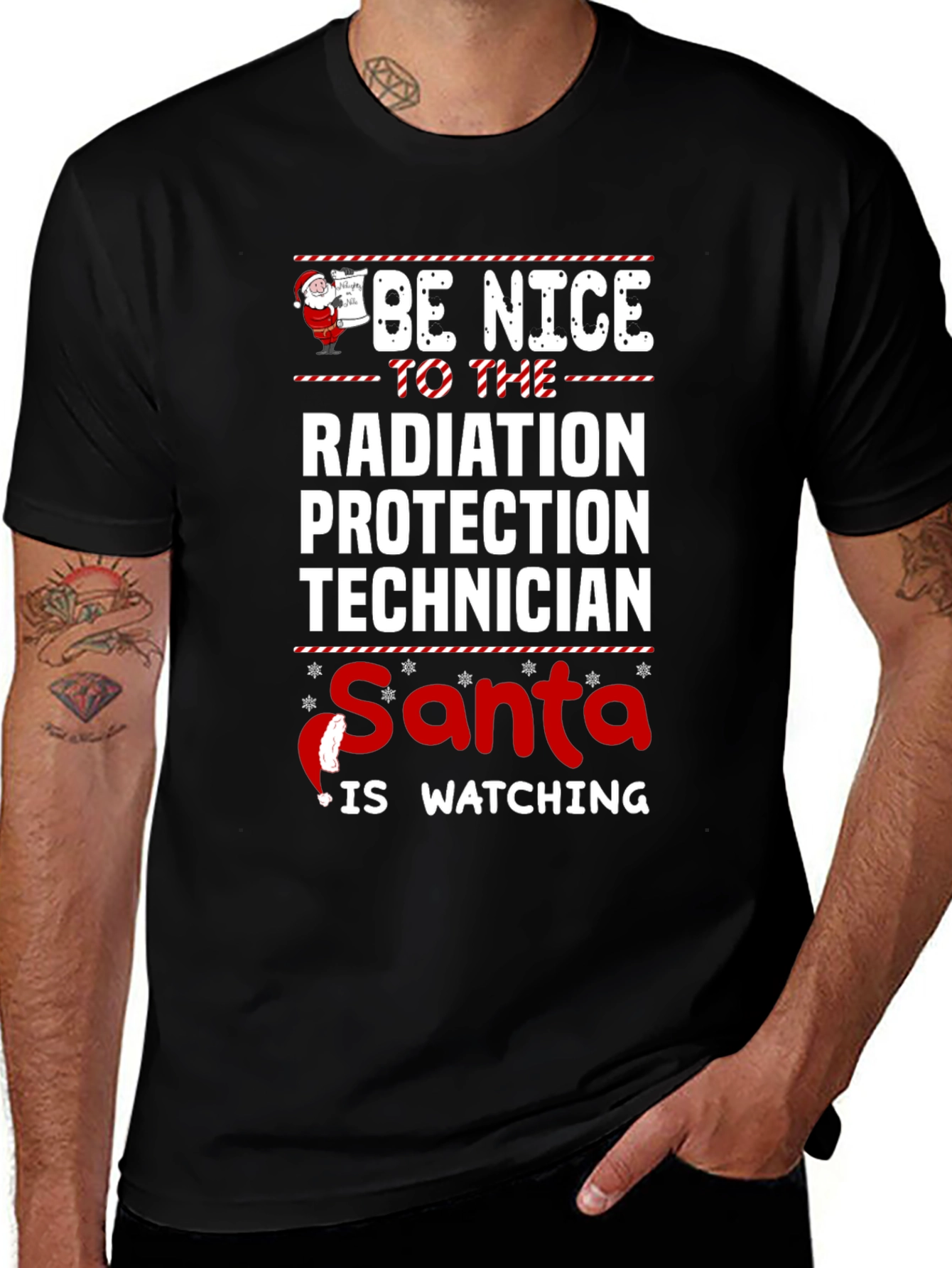 Funny Radiation Protection Technician Santa Watching Christmas T-Shirt
