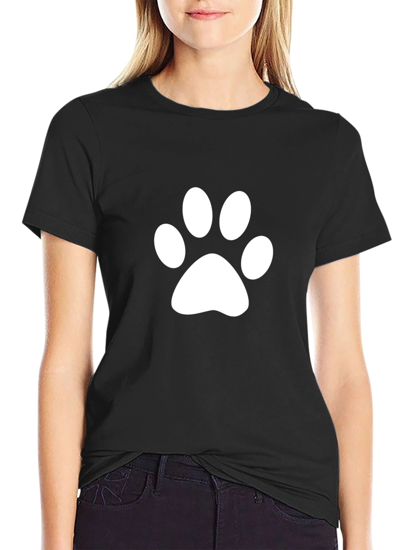 Paw Print T-Shirt - Casual Black Tee